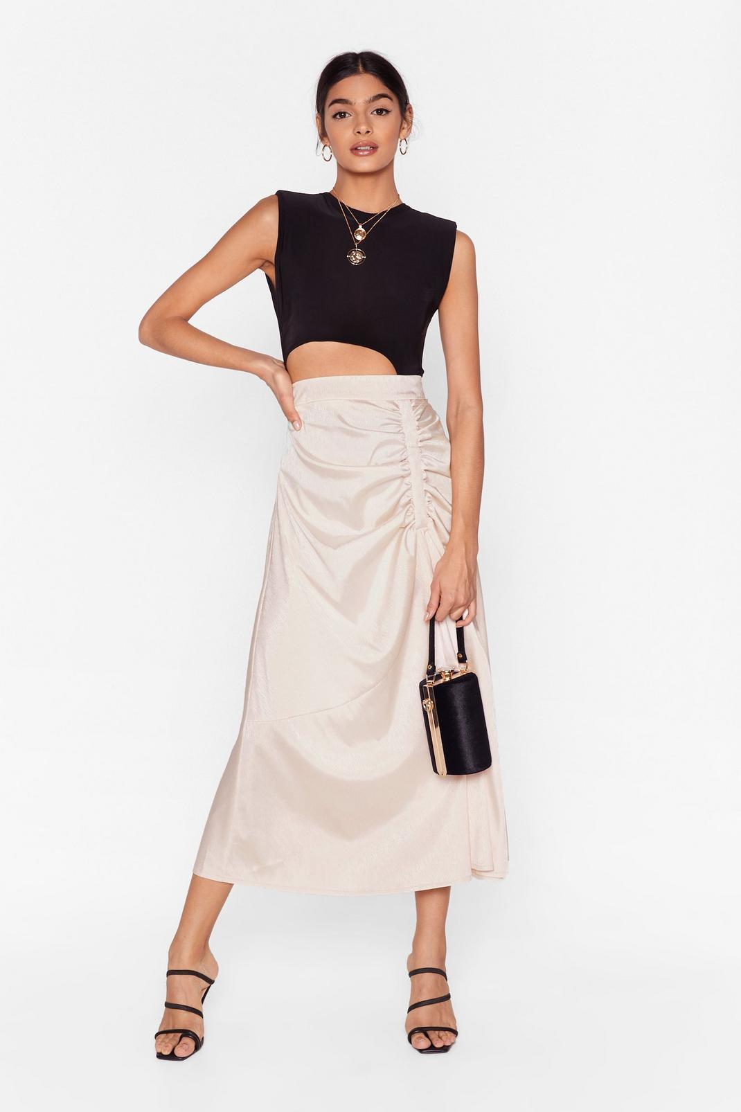 We Won't Be Ruched Satin Midi Skirt image number 1