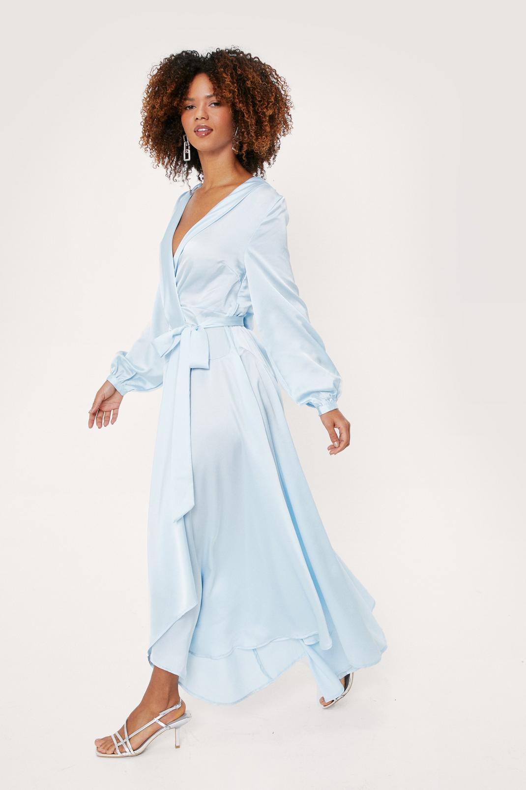 Baby blue Satin Long Sleeve Cowl Back Maxi  Dress image number 1