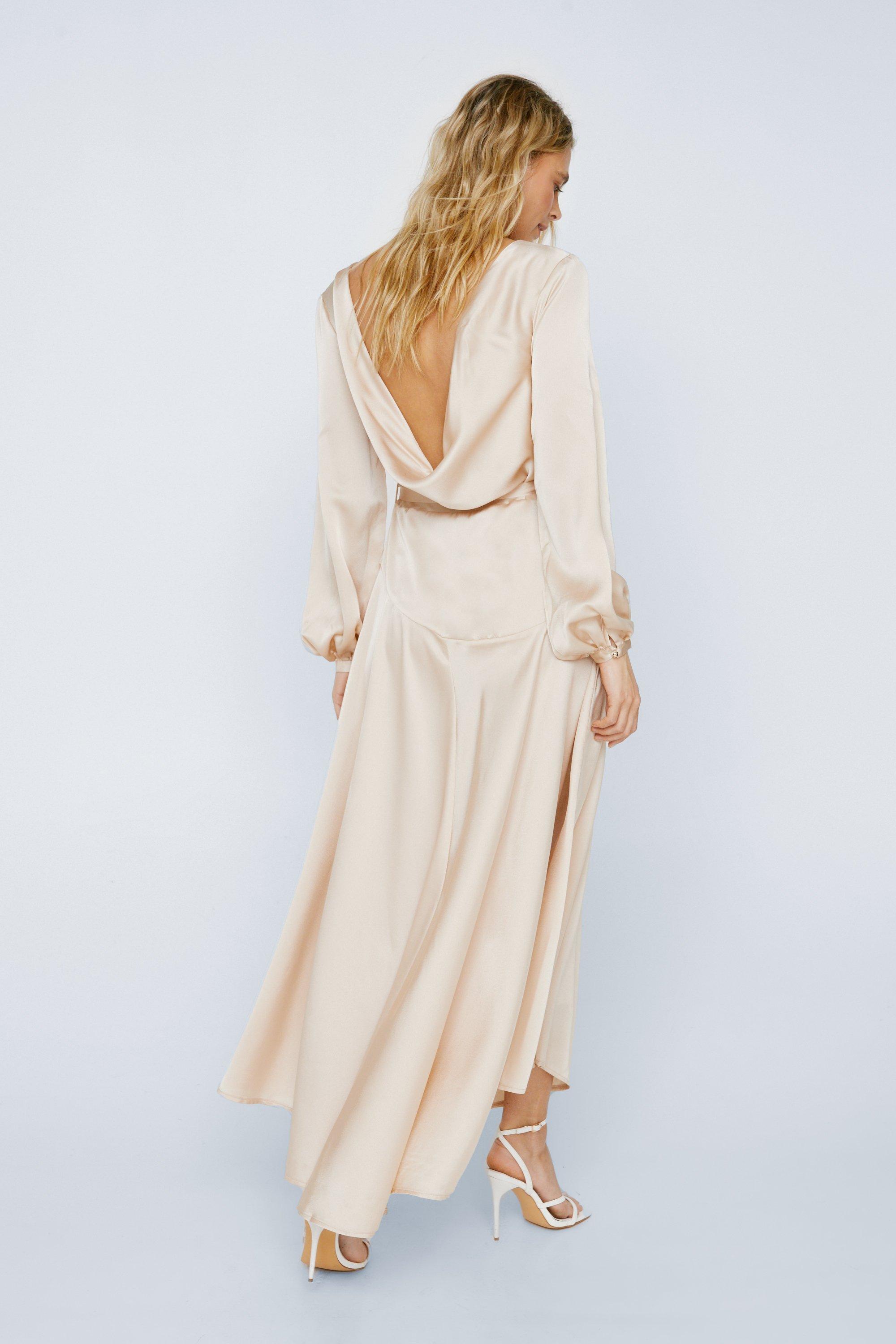 Long sleeve cowl back dress hotsell