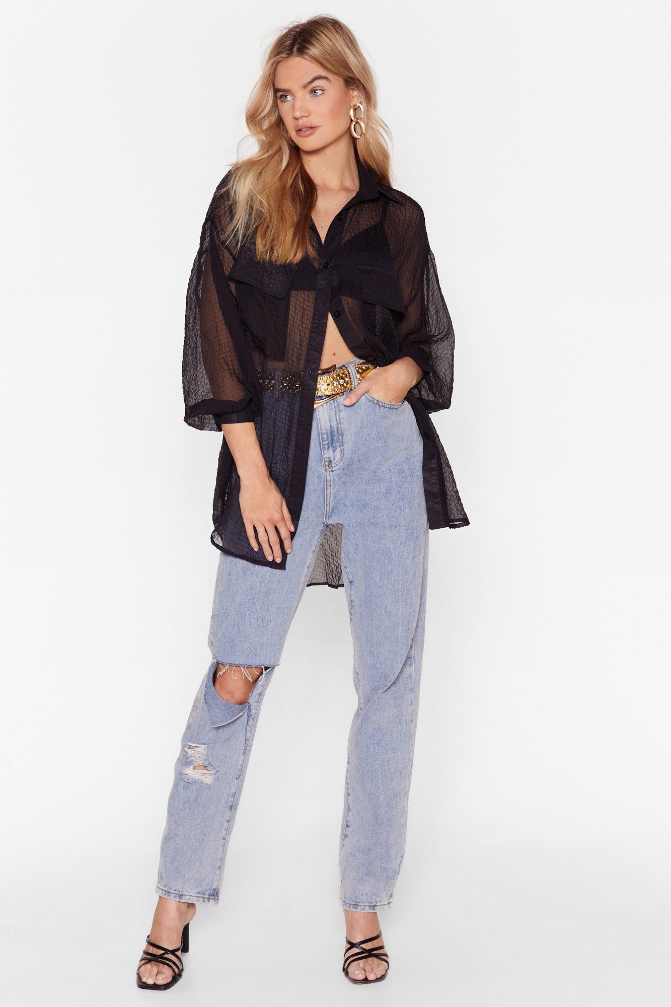 Why You Sheer Oversized Button-Down Shirt | Nasty Gal