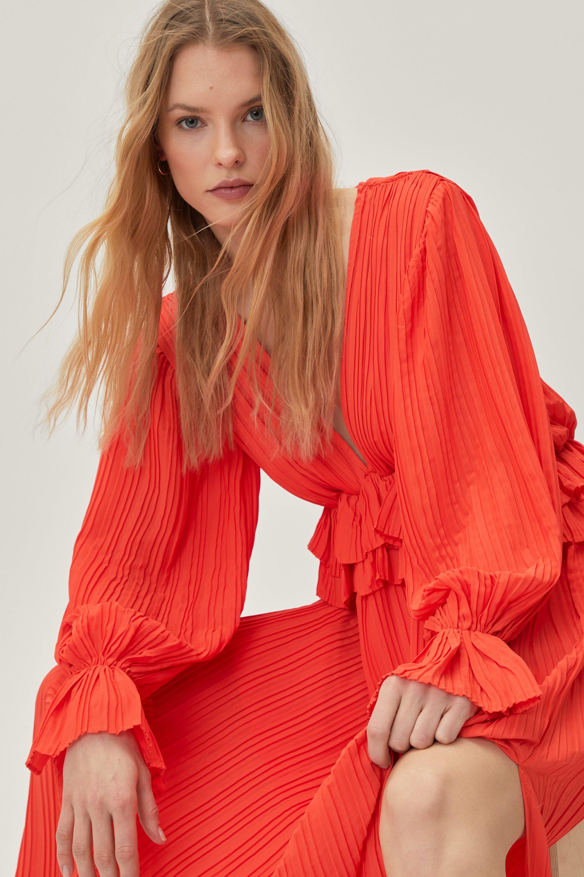 Orange pleated best sale maxi dress