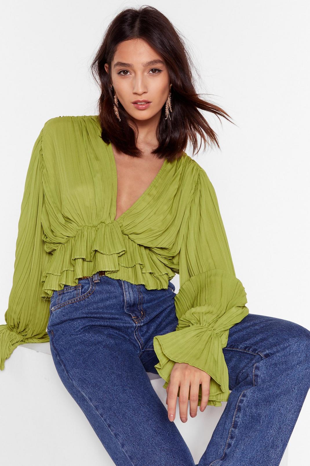 Frill in Love V-Neck Cropped Blouse image number 1