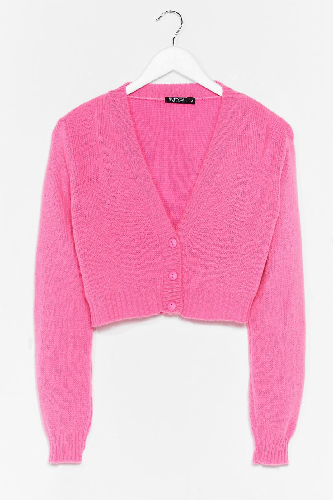 Pink Knitted V Neck Cropped Cardigan image number 1