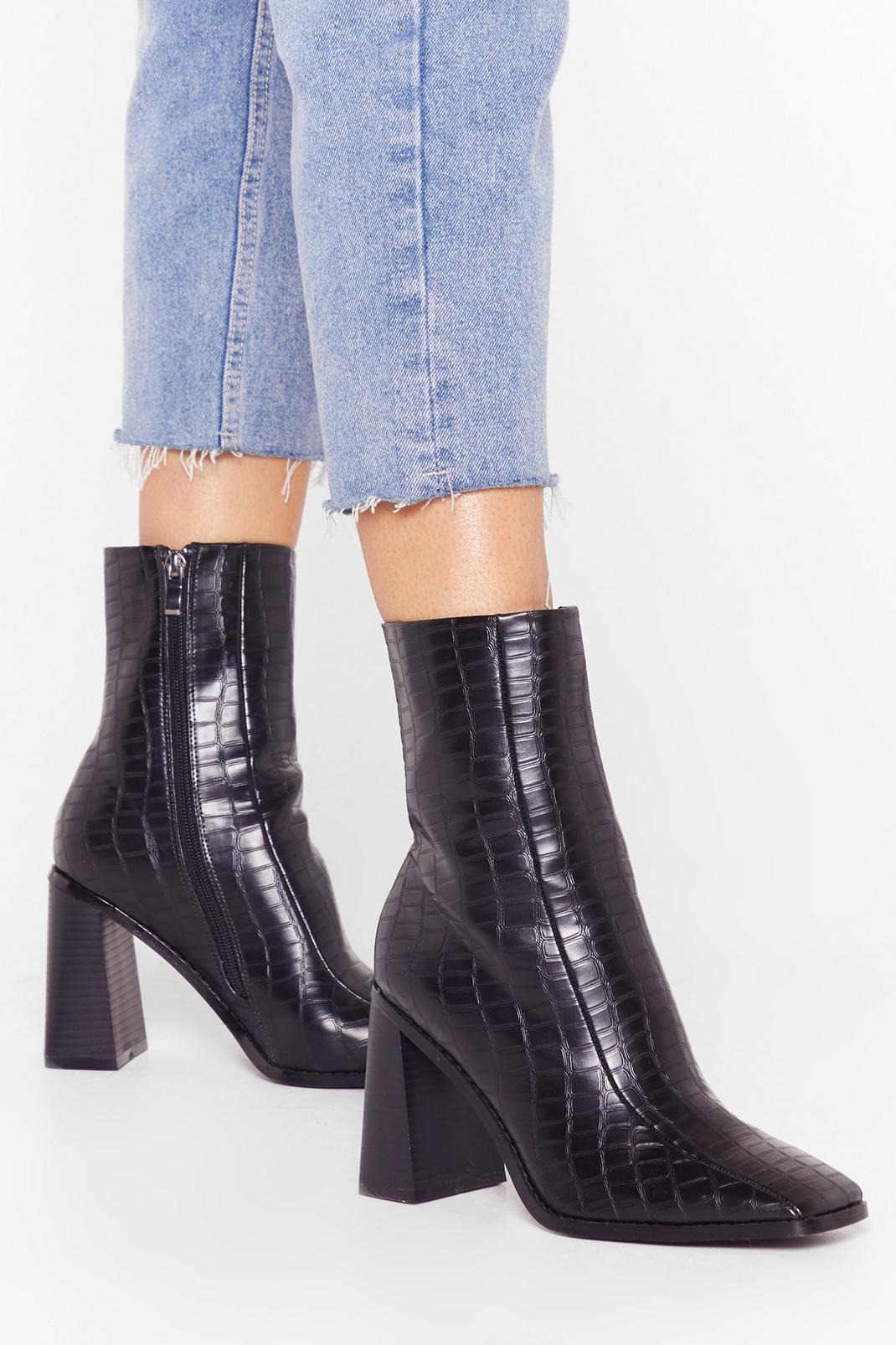 Who's Gonna Croc Me Faux Leather Heeled Boots image number 1