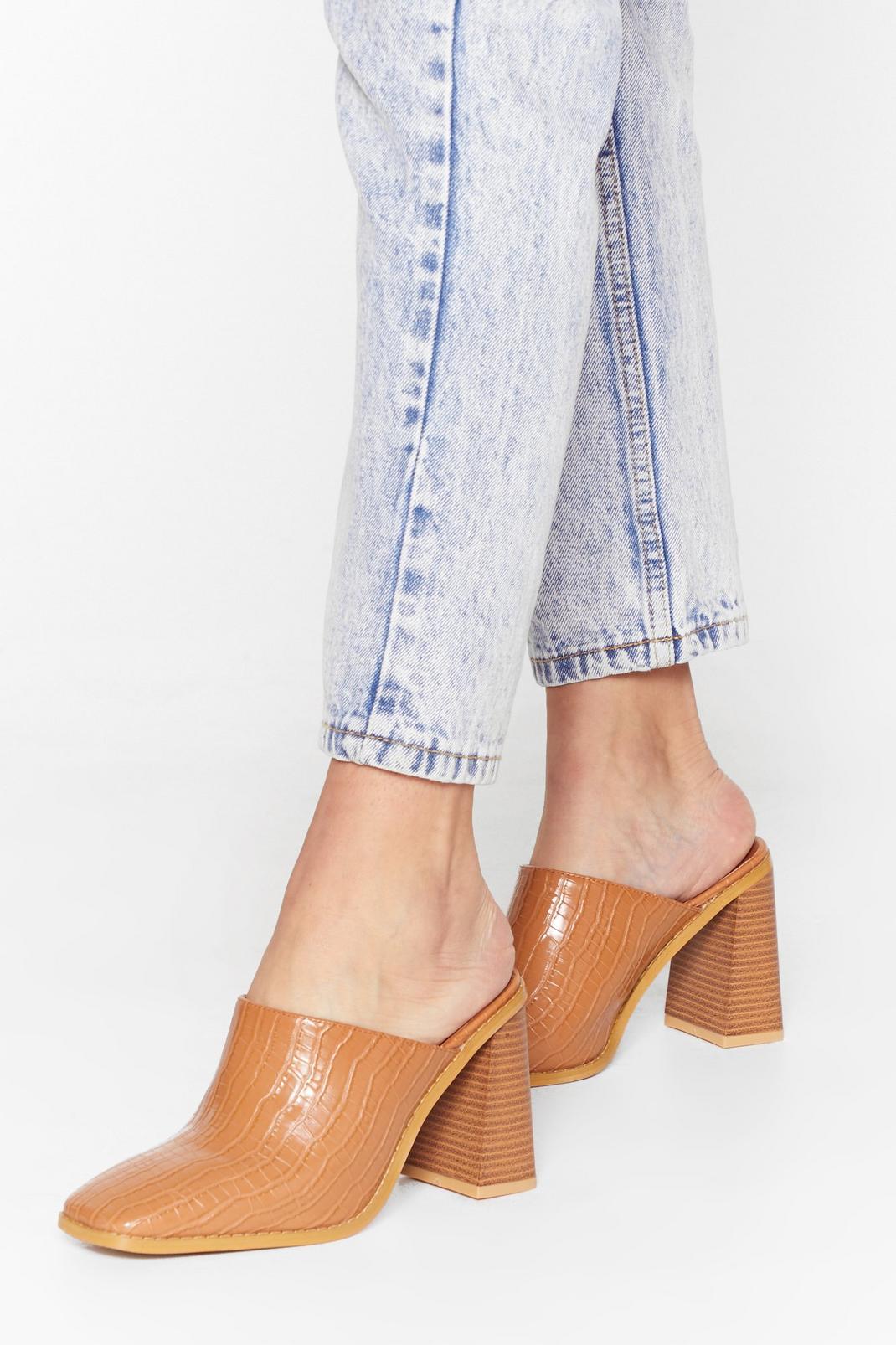 Self Flare Faux Leather Heeled Mules image number 1
