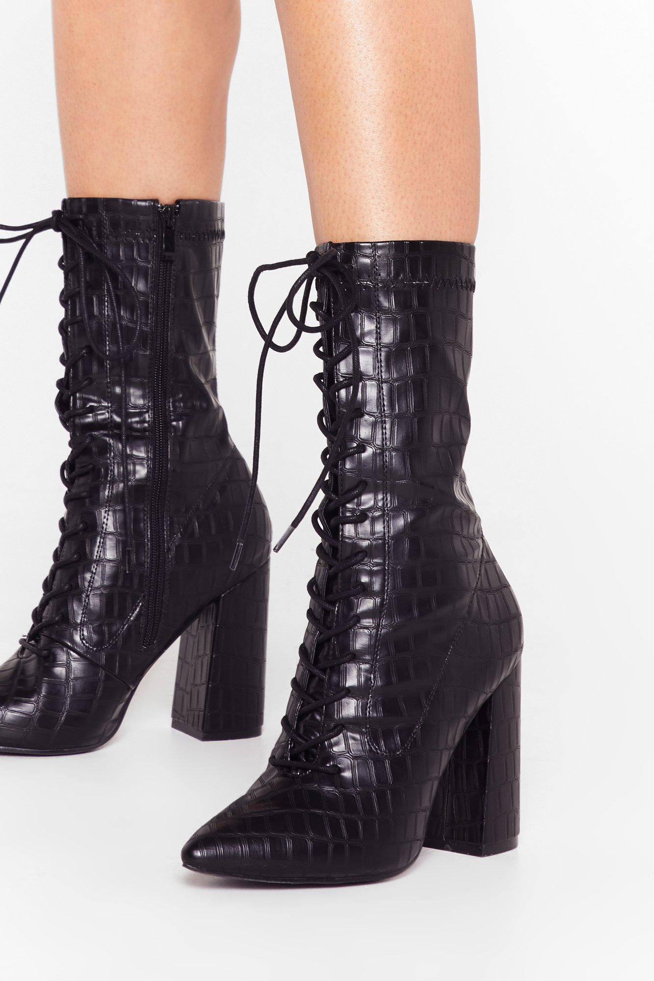 high heel lace up boots