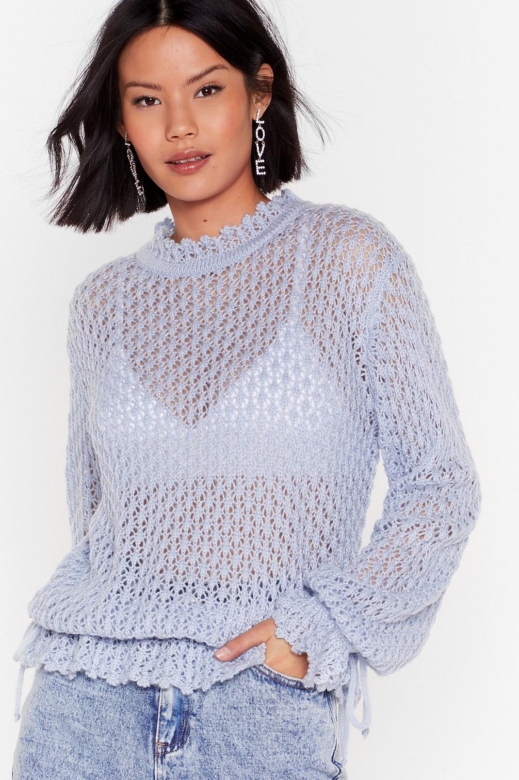 Baby blue Sheer Pointelle Knit Slouchy Jumper image number 1