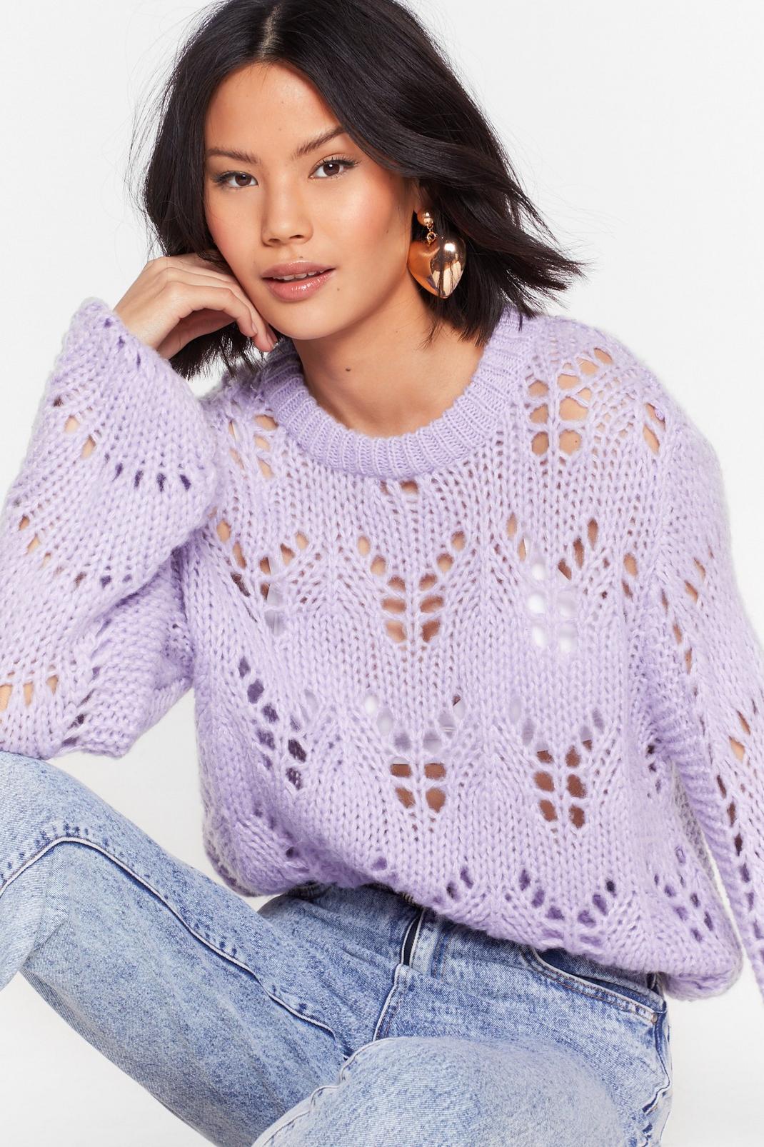 Fluffy Pointelle Knit Sweater image number 1