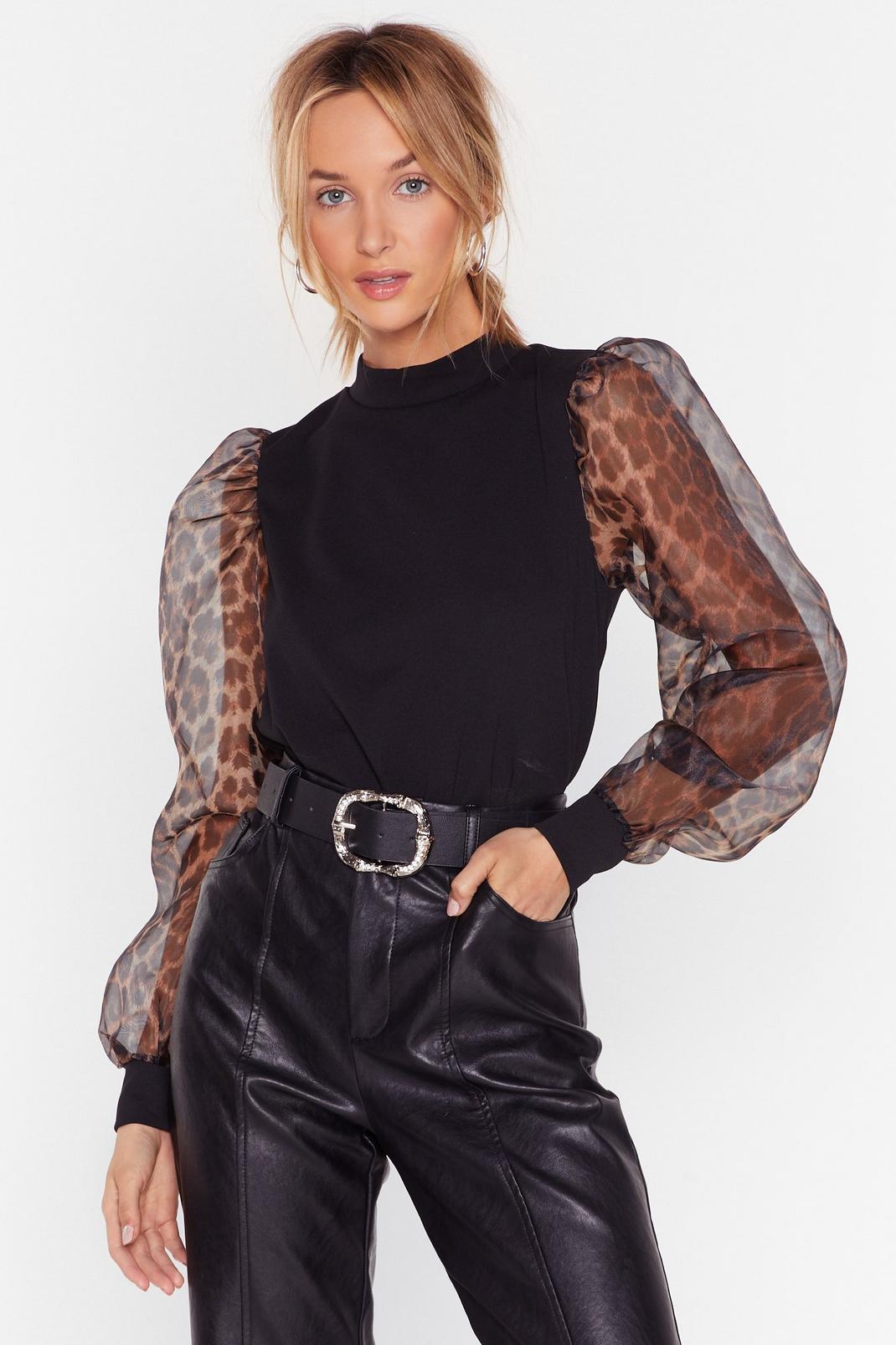Be Wild There Organza Sleeve Leopard Top image number 1