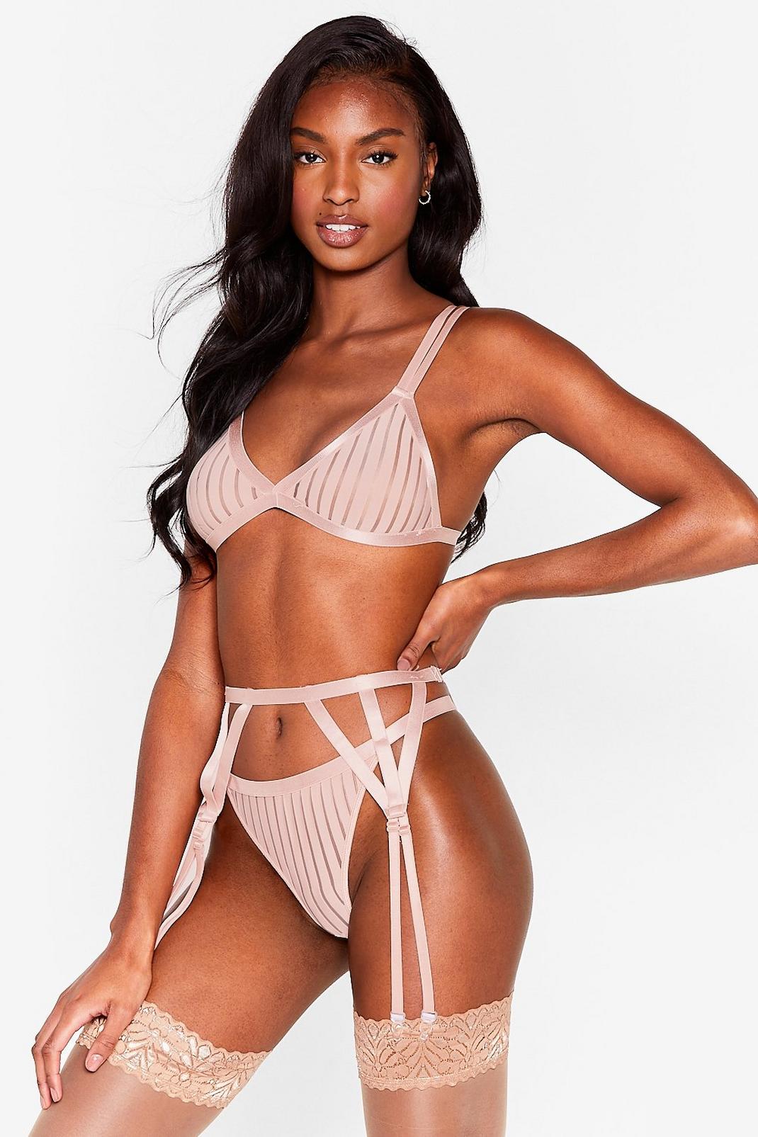 Mocha Mesh Strappy Triangle 3-Pc Lingerie Set image number 1