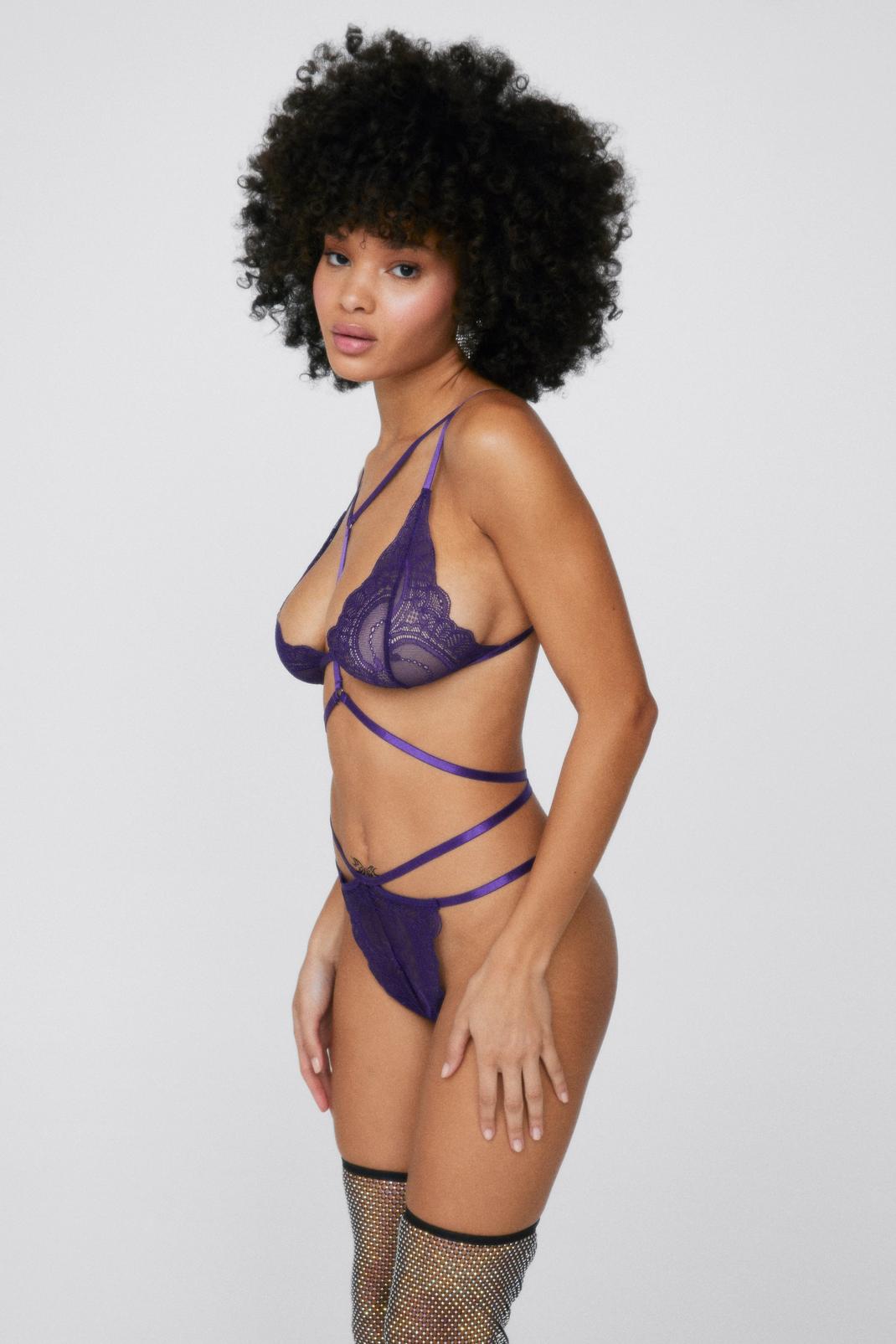 Purple All of Your Love Lace Bralette and Thong Set image number 1