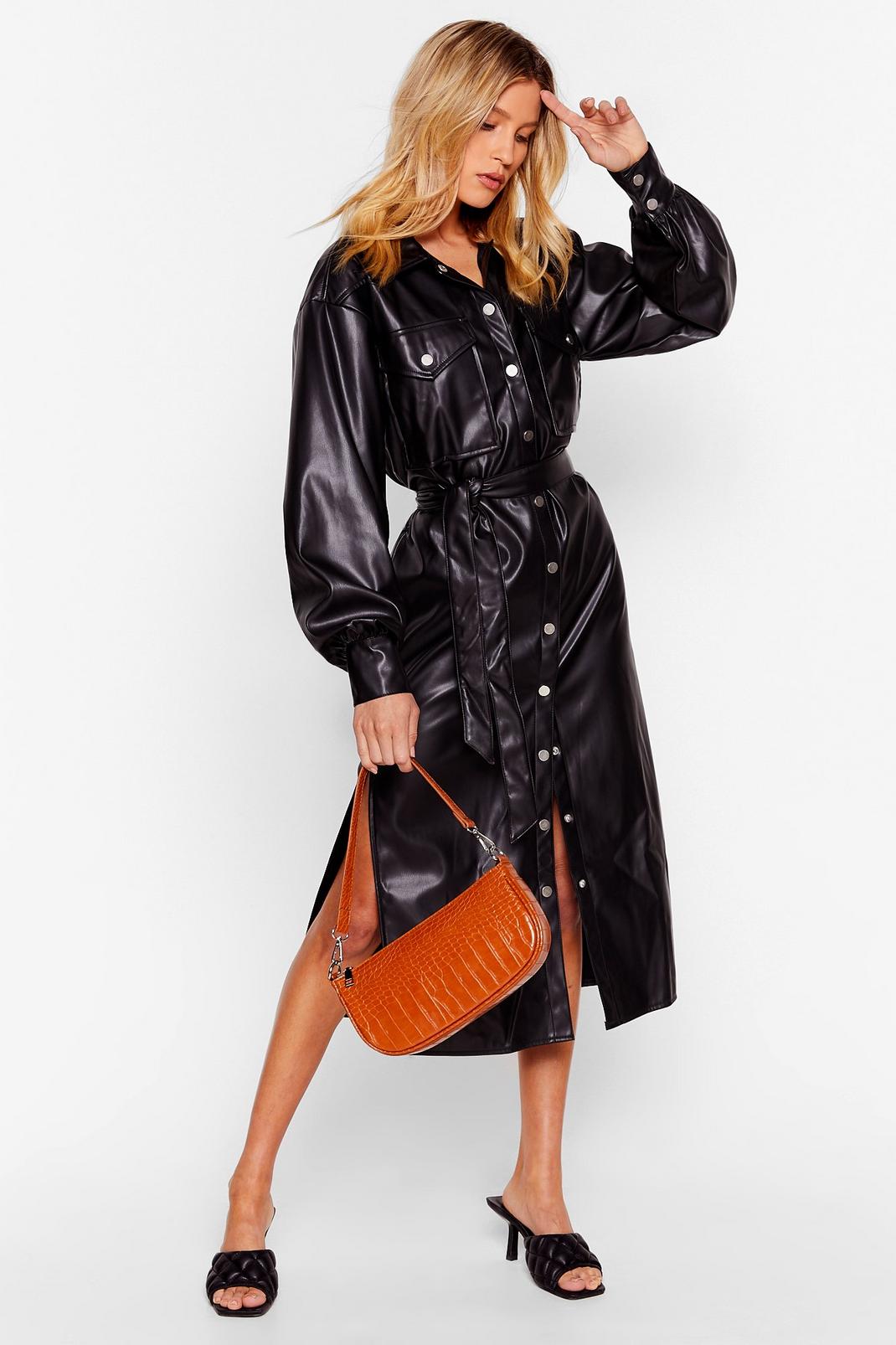 Another Won't Shirt Faux Leather Midi Dress image number 1