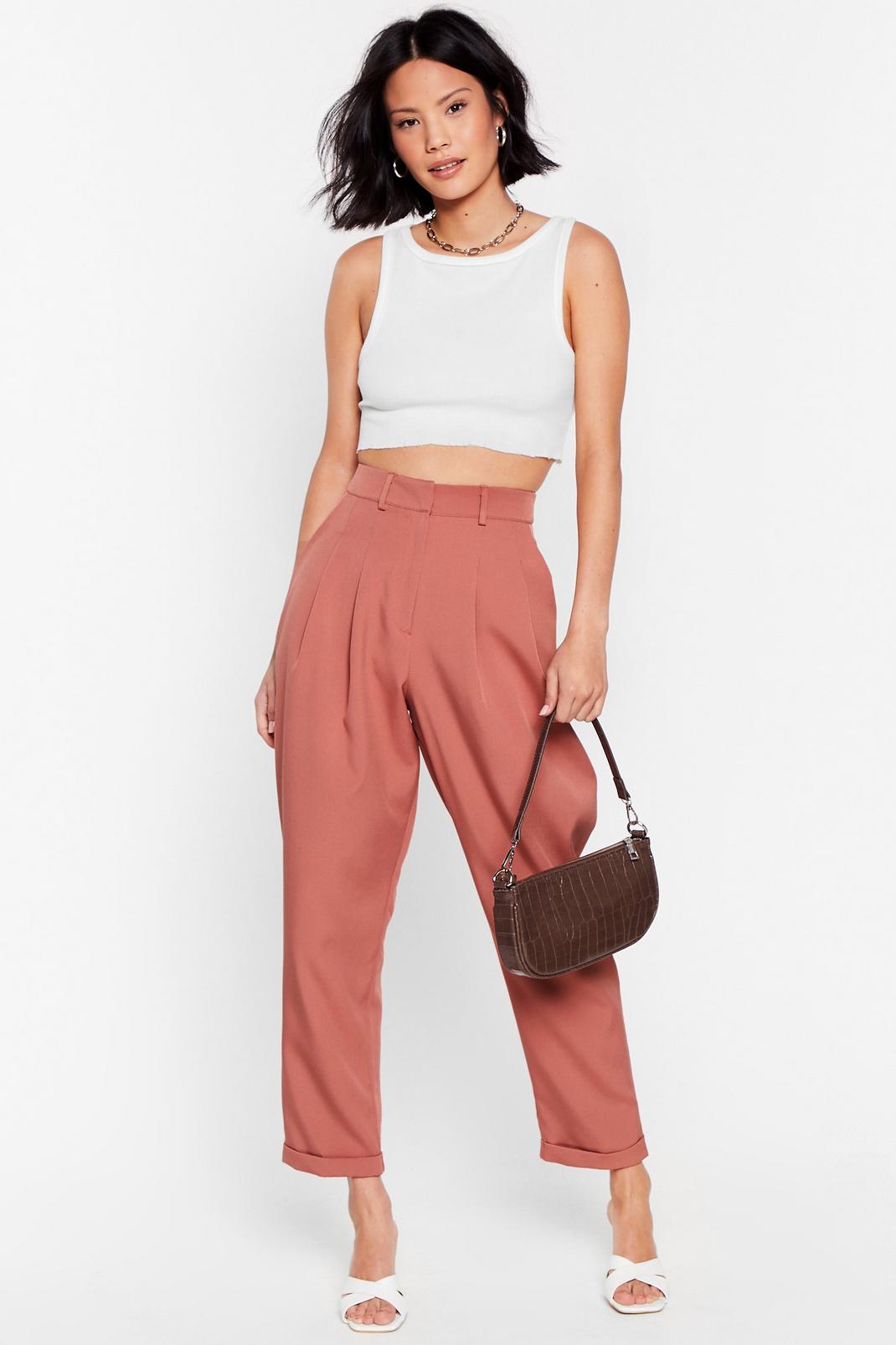 High-Waisted Tapered Pants with Pleats at Front image number 1