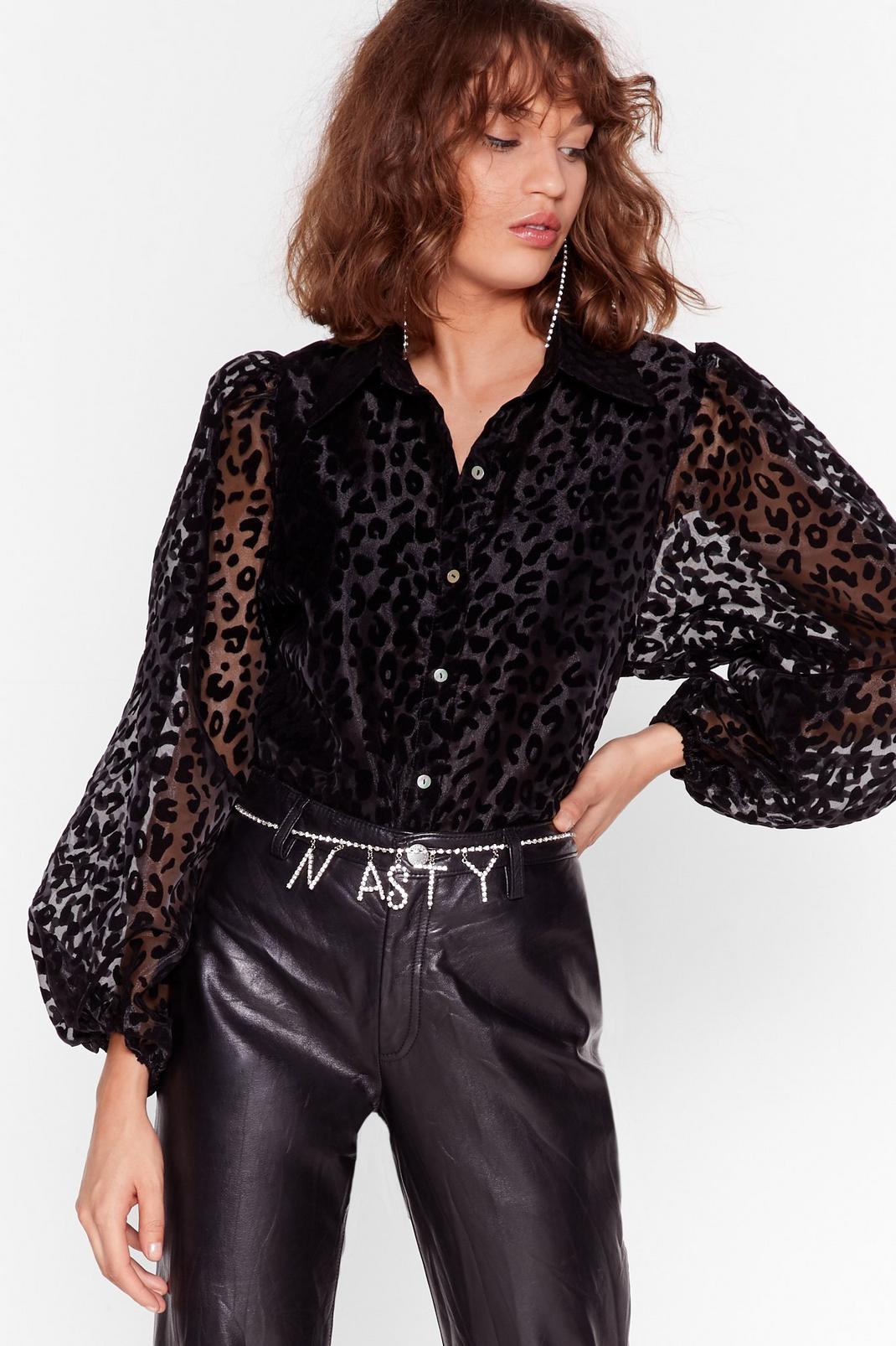 Black Wild for the Night Burn-out Leopard Blouse image number 1