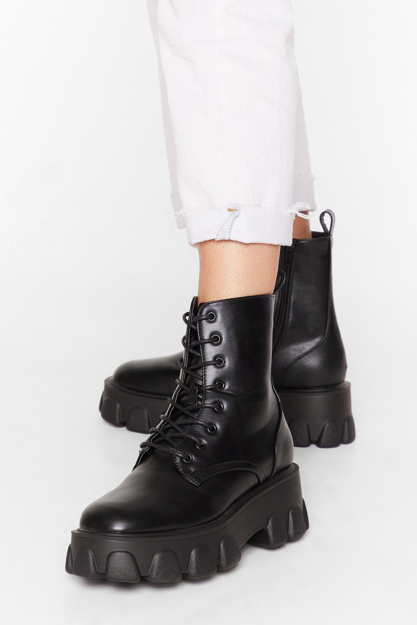 Cleated Platform Faux Leather Boots 