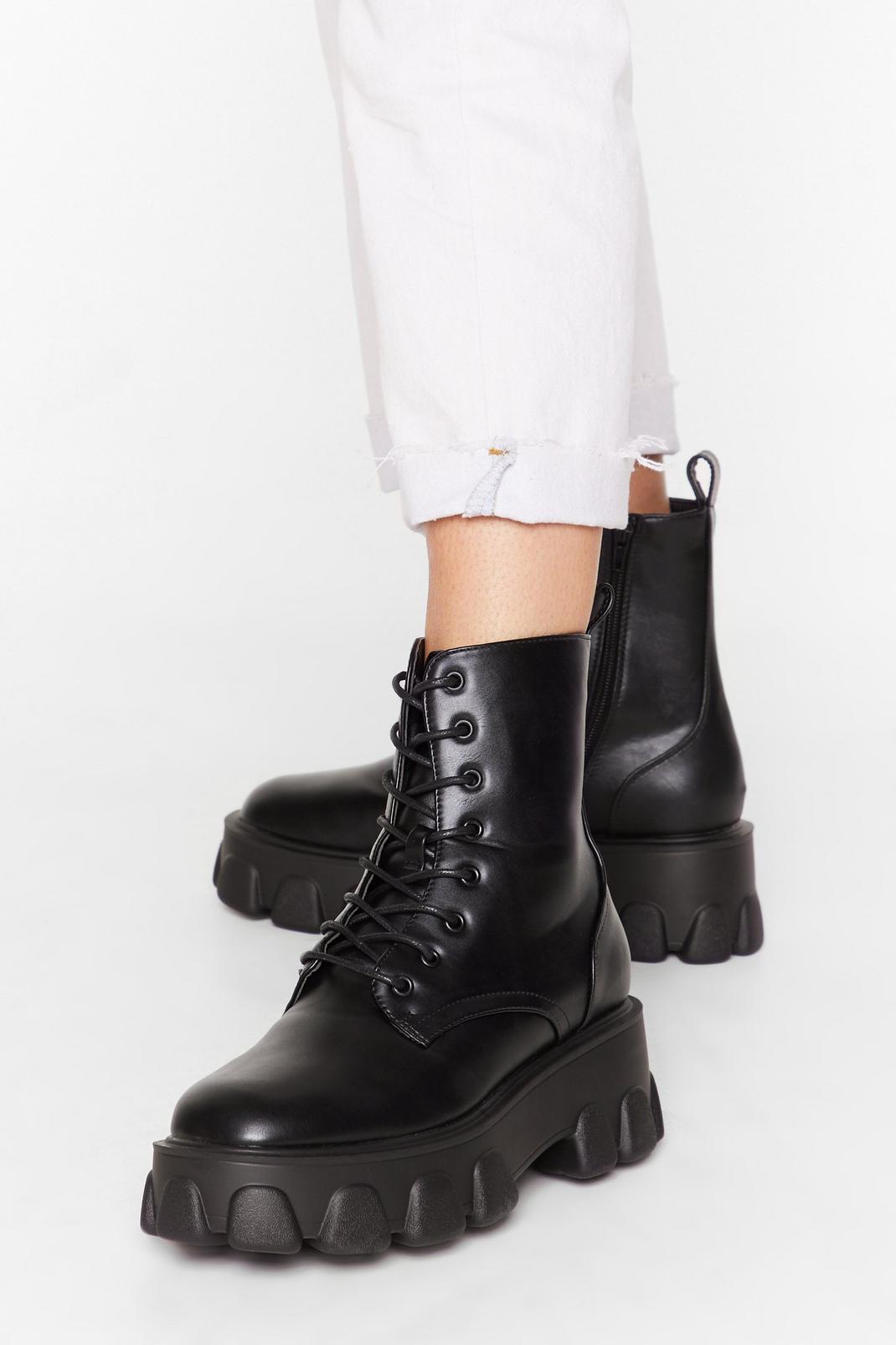 Black Cleated Platform Faux Leather Boots image number 1