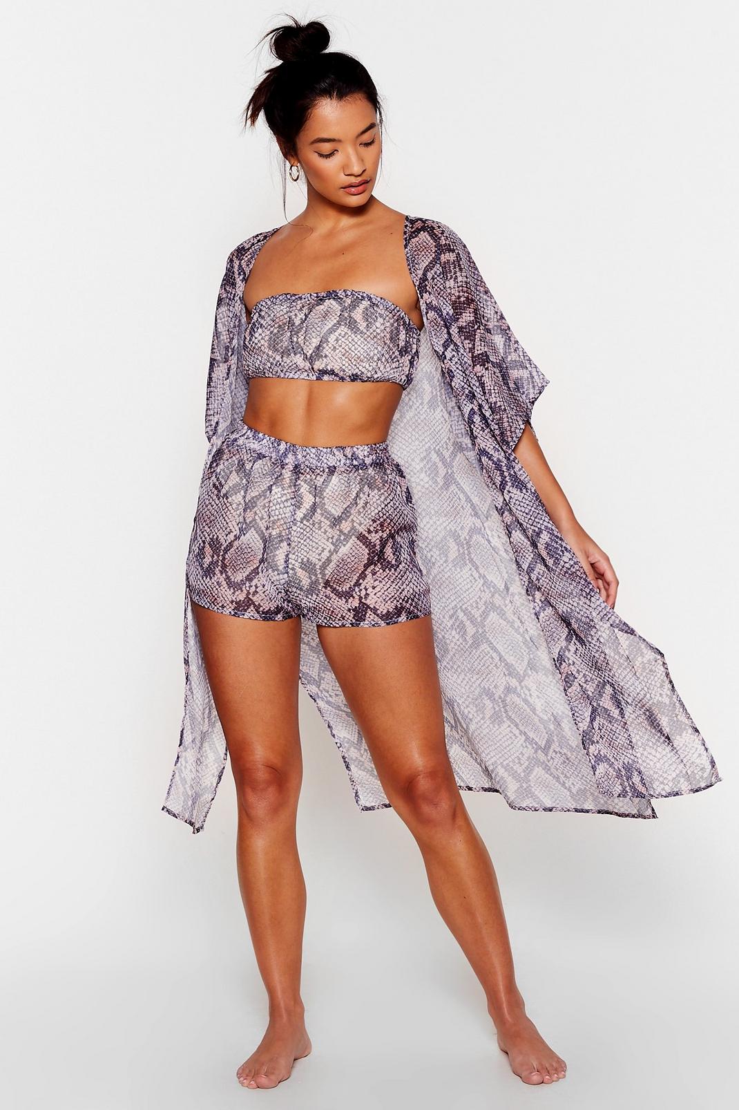 Snake Print Chiffon 3 Piece Cover-Up Set image number 1