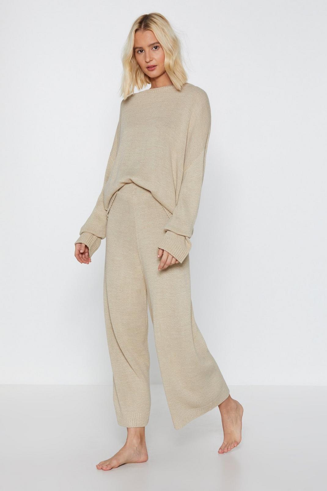 Oatmeal Knitted Relaxed Lounge Set image number 1
