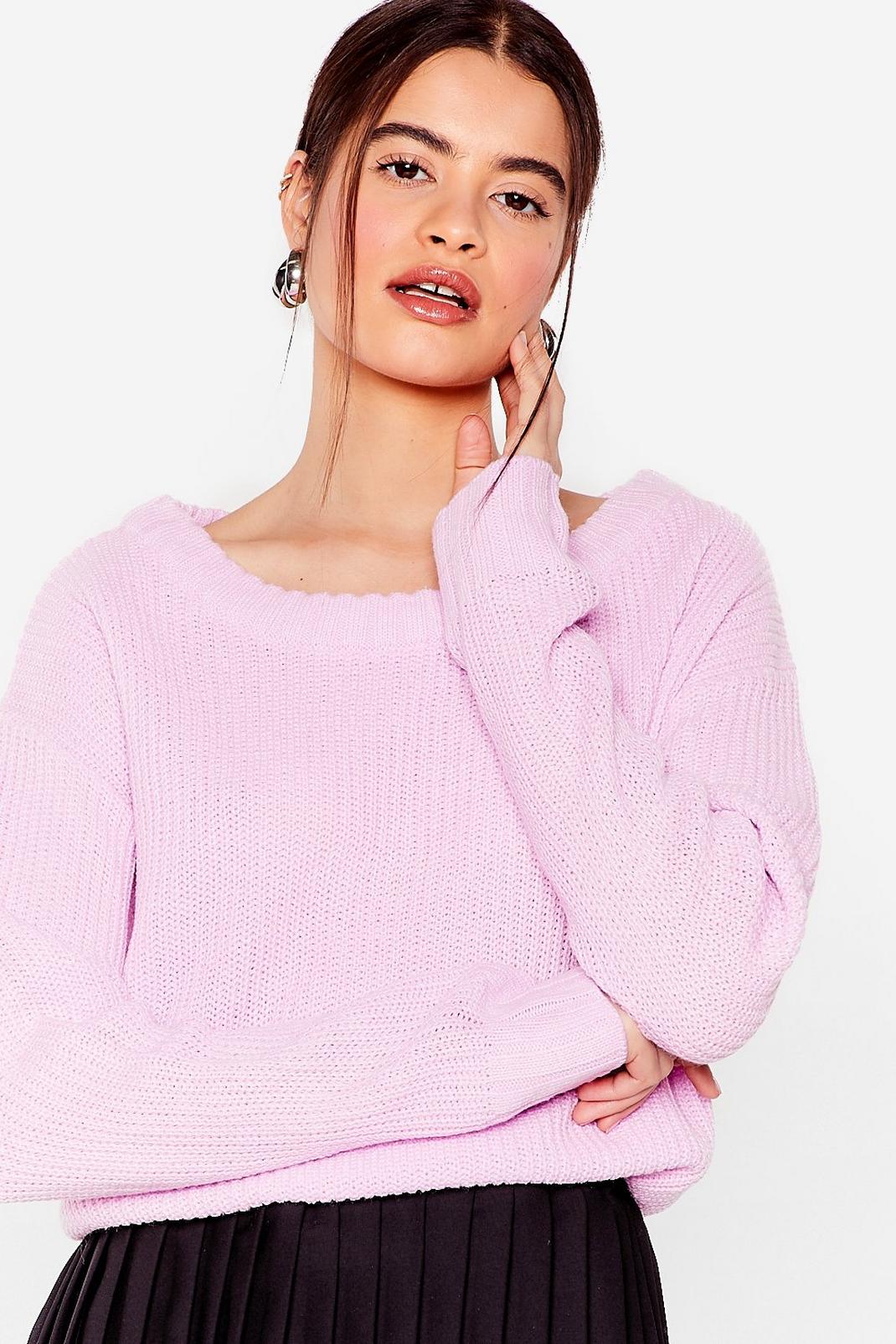 Bright lilac Knitted Slouchy Off the Shoulder Jumper image number 1