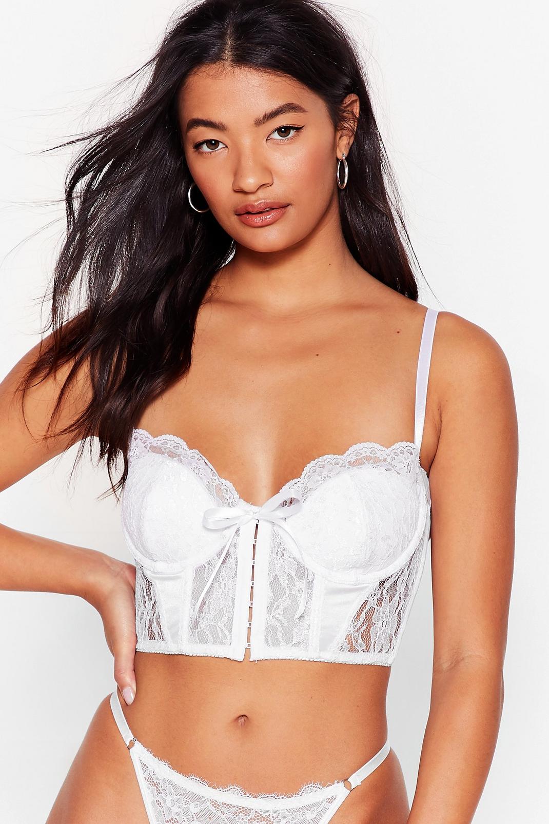 White Cupped Lace Hook and Eye Corset Bralette image number 1