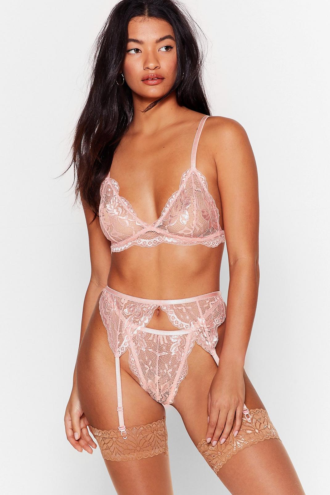 Pink Lace Stay In Scalloped 3-Pc Lingerie Set image number 1