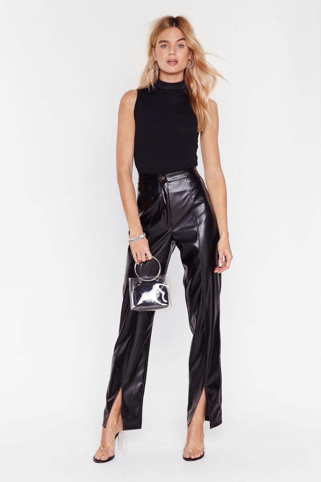 Rise Above Slit Faux Leather High-Waisted Pants image number 1