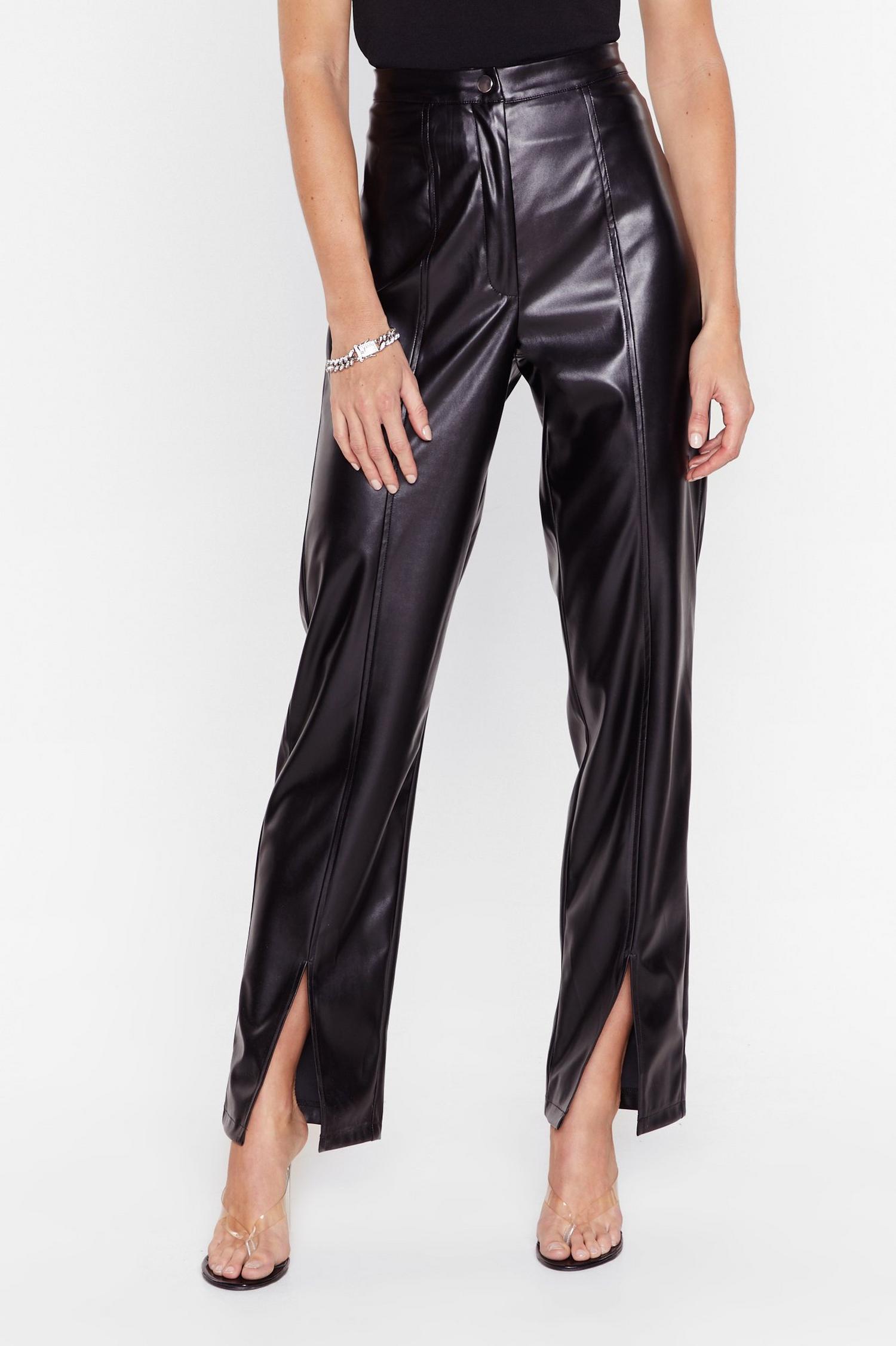 Rise Above Slit Faux Leather High-Waisted Pants | Nasty Gal