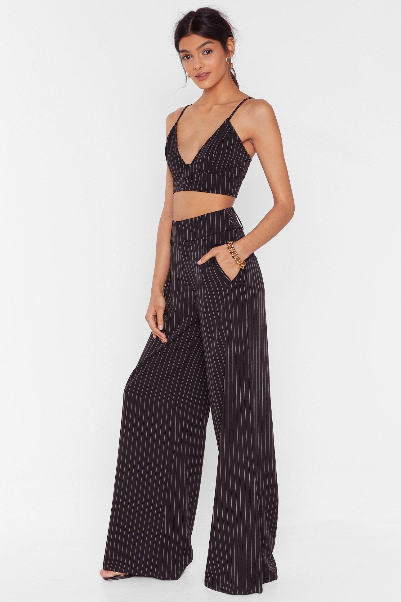 High waisted wide hot sale leg striped pants