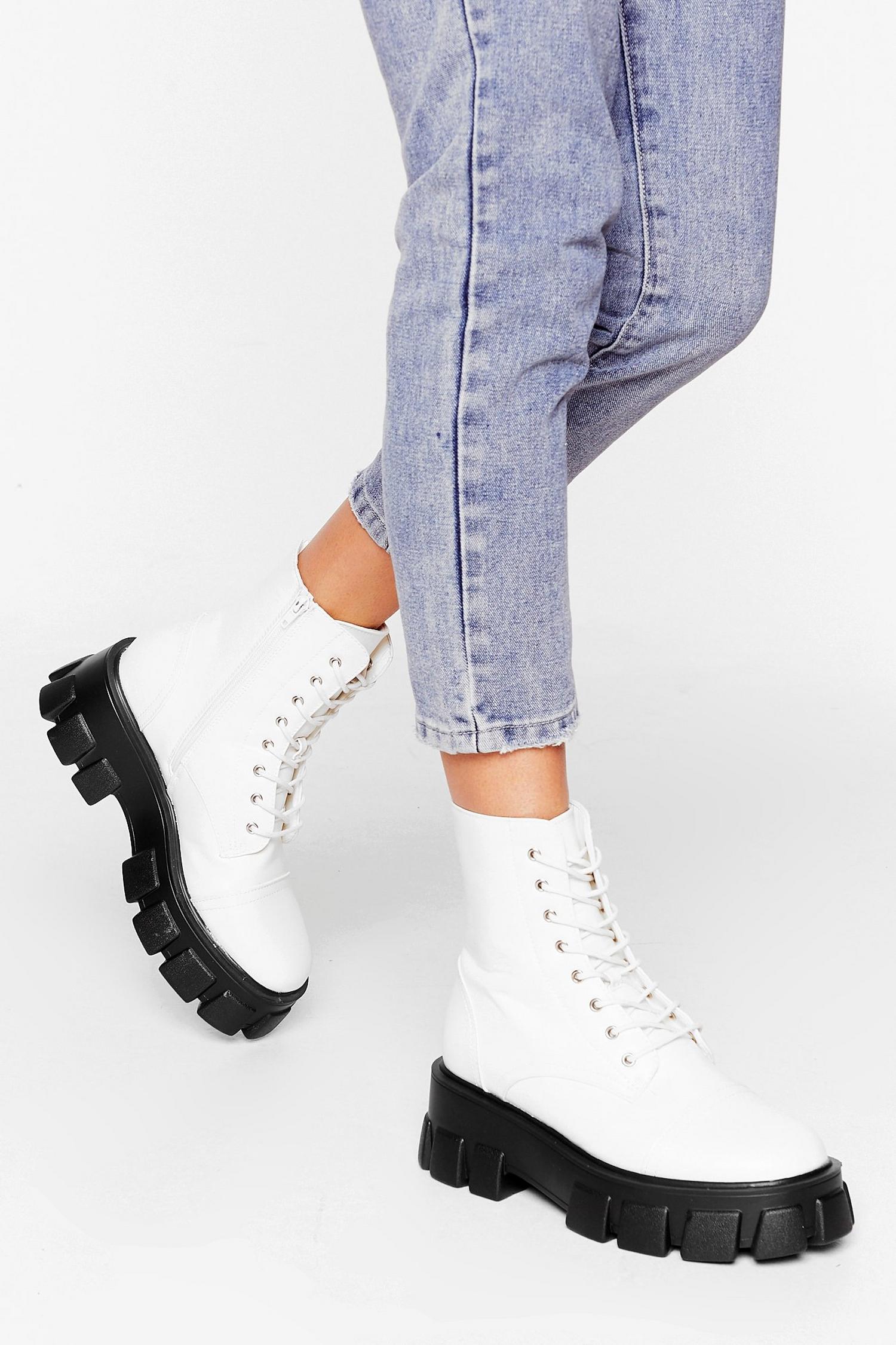 leather cleat lace up boots