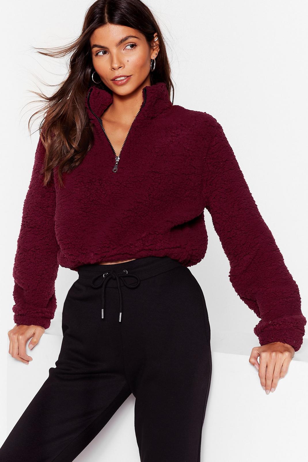 Zip or Miss Faux Shearling Cropped Jumper image number 1