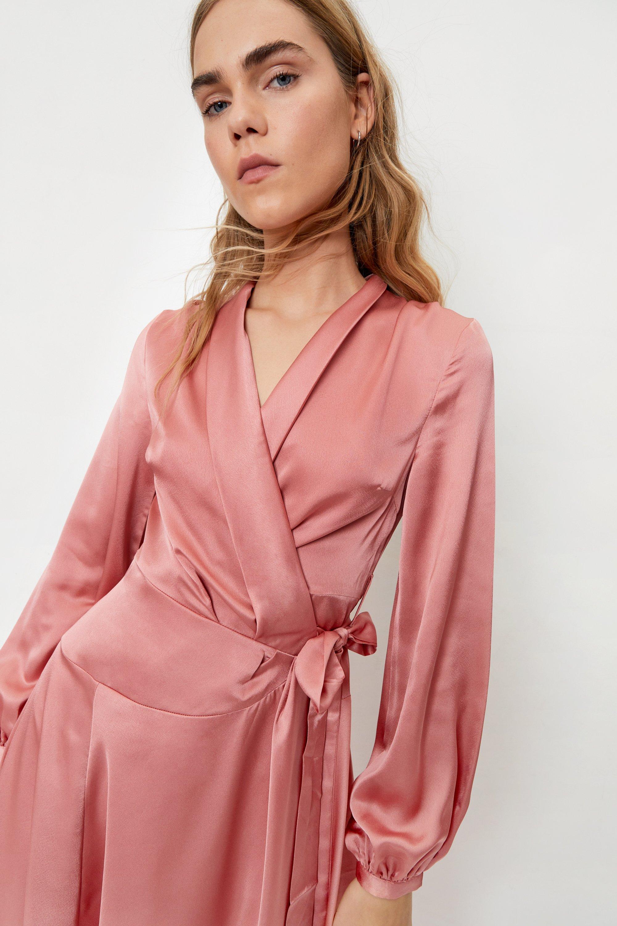 Nasty Gal, Hey Girl, Whats Satin-ing Longe on sale Sleeve Wrap Dress