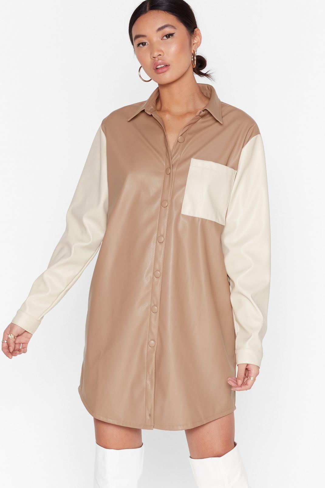 Robe chemise contrastée en simili Apparente contradiction image number 1