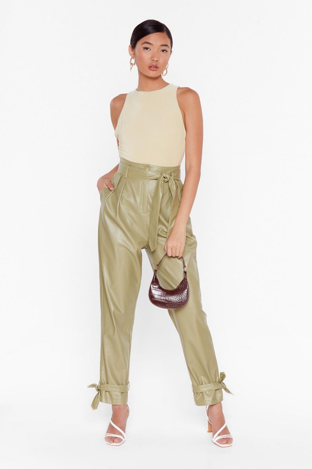 Tie 'Em Down Faux Leather High-Waisted Trousers image number 1