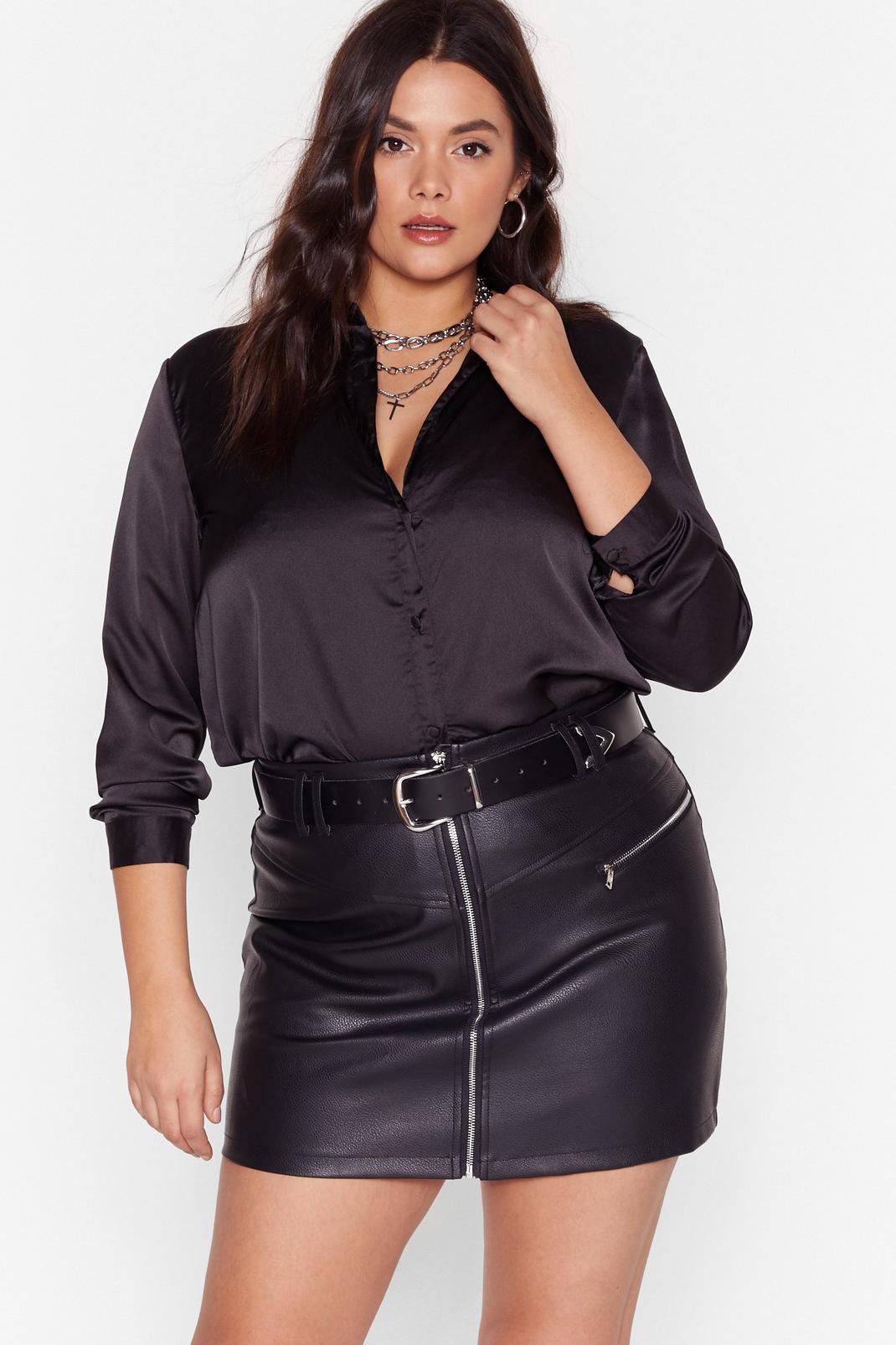 Plus Size Satin Shirt with Button-Down Closure image number 1