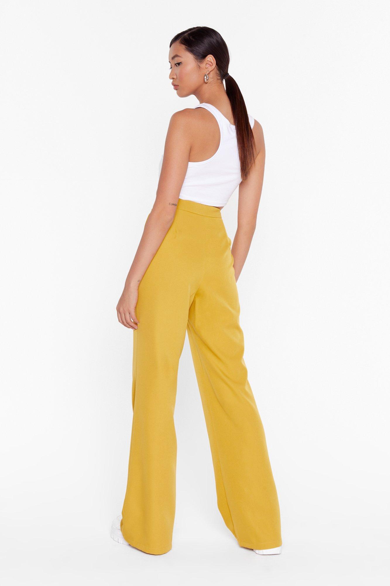 High waist wide leg pants, Mustard yellow trousers