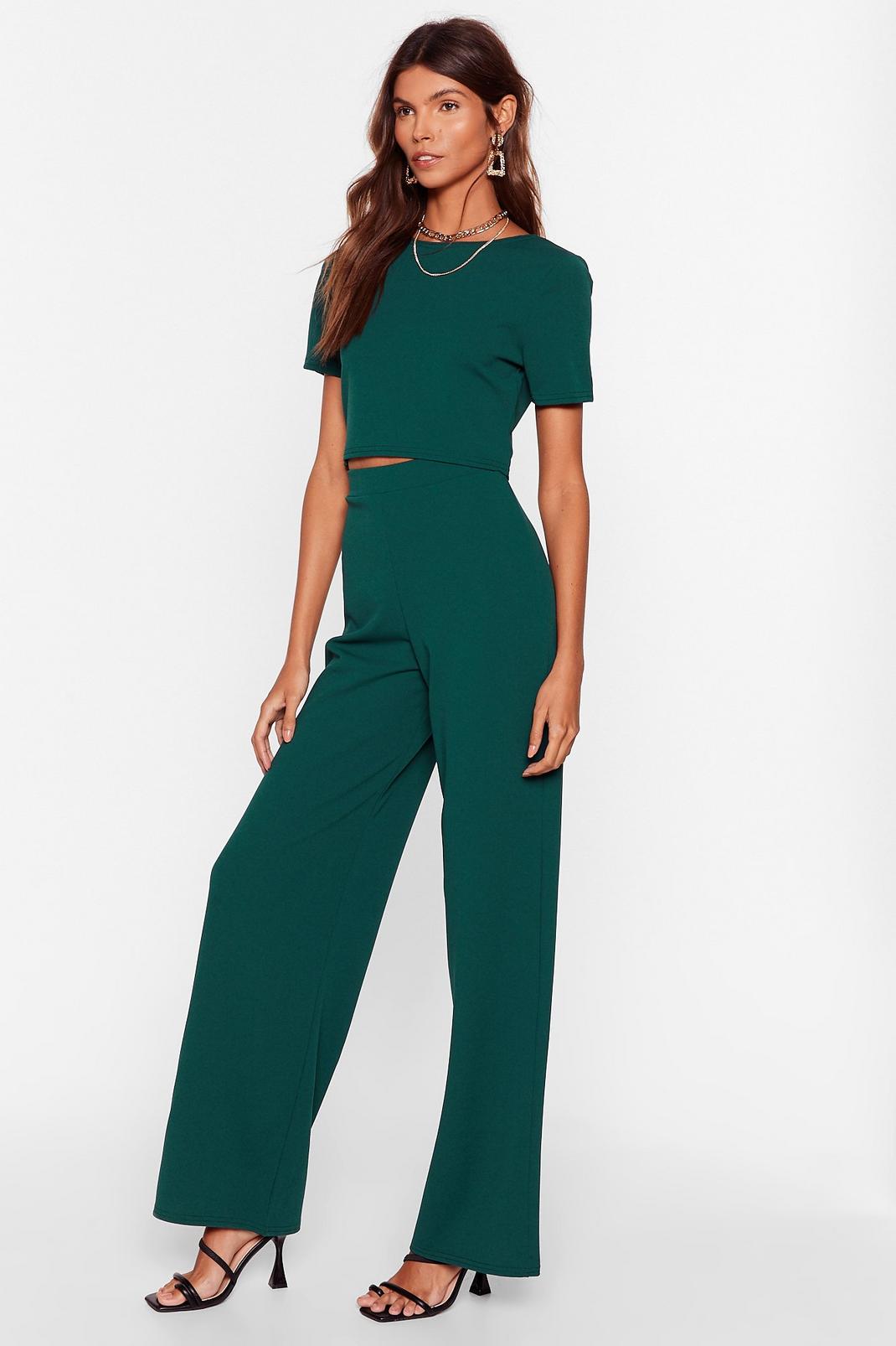 Green Crop Top And Wide Leg Pants Set image number 1