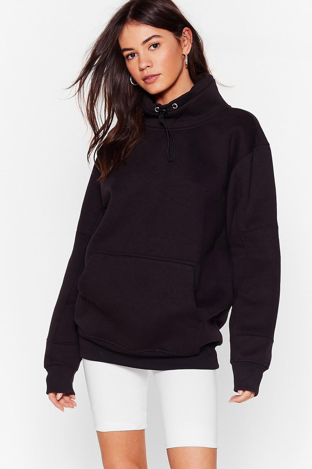 High Neck Relaxed Sweatshirt with Drawstring Closure image number 1