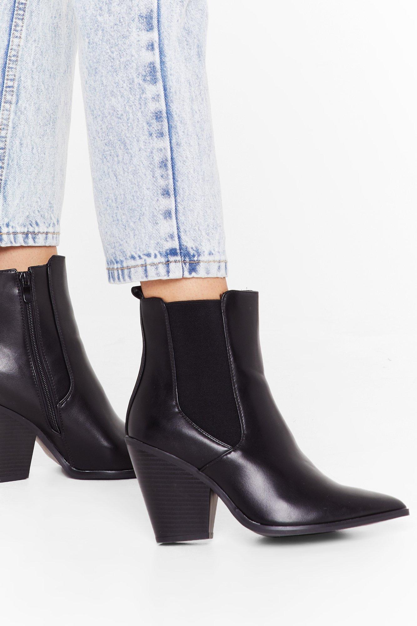 black faux leather chelsea boots