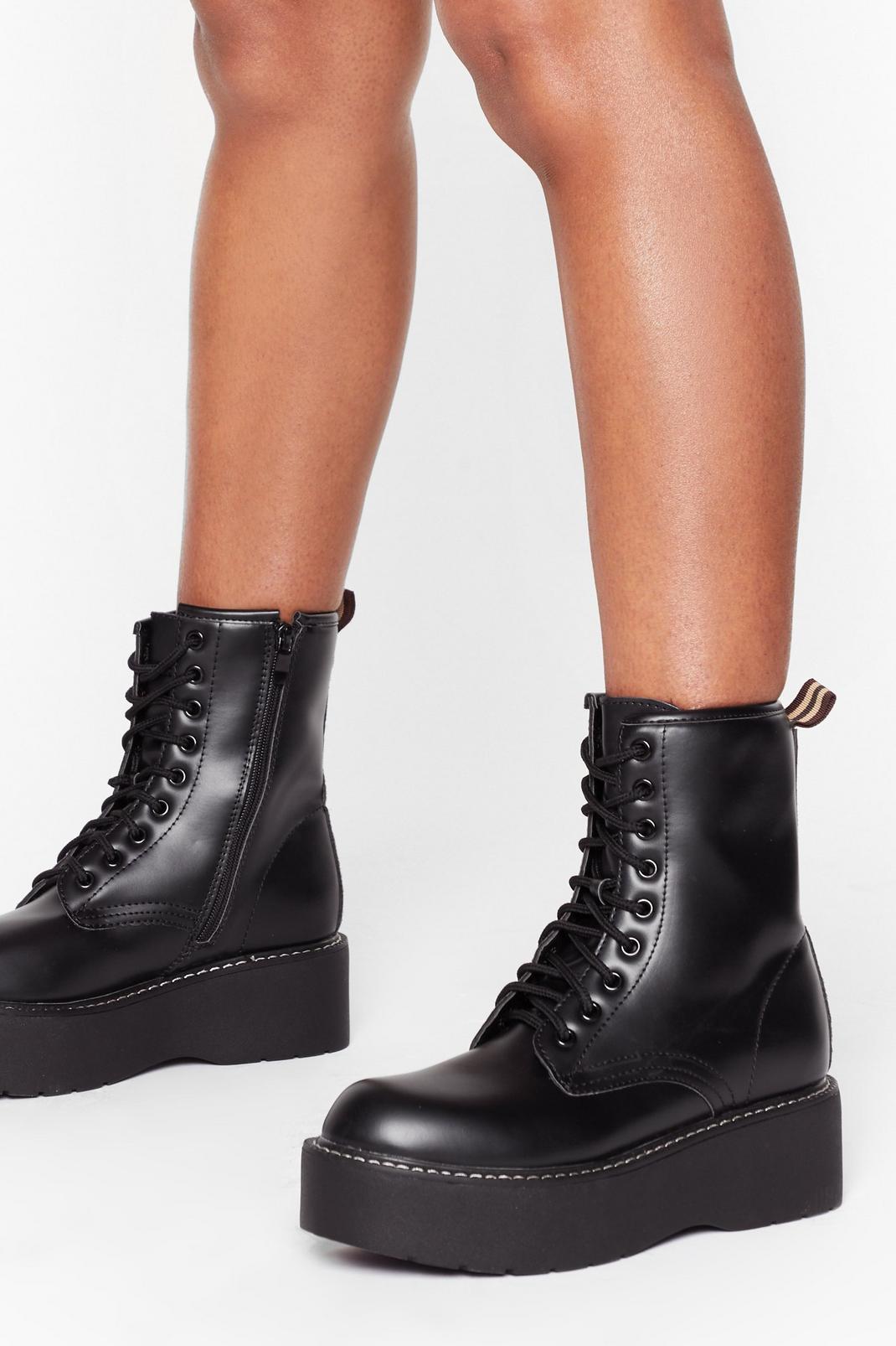 Lace-Up to Somethin' Faux Leather Platform Boots image number 1