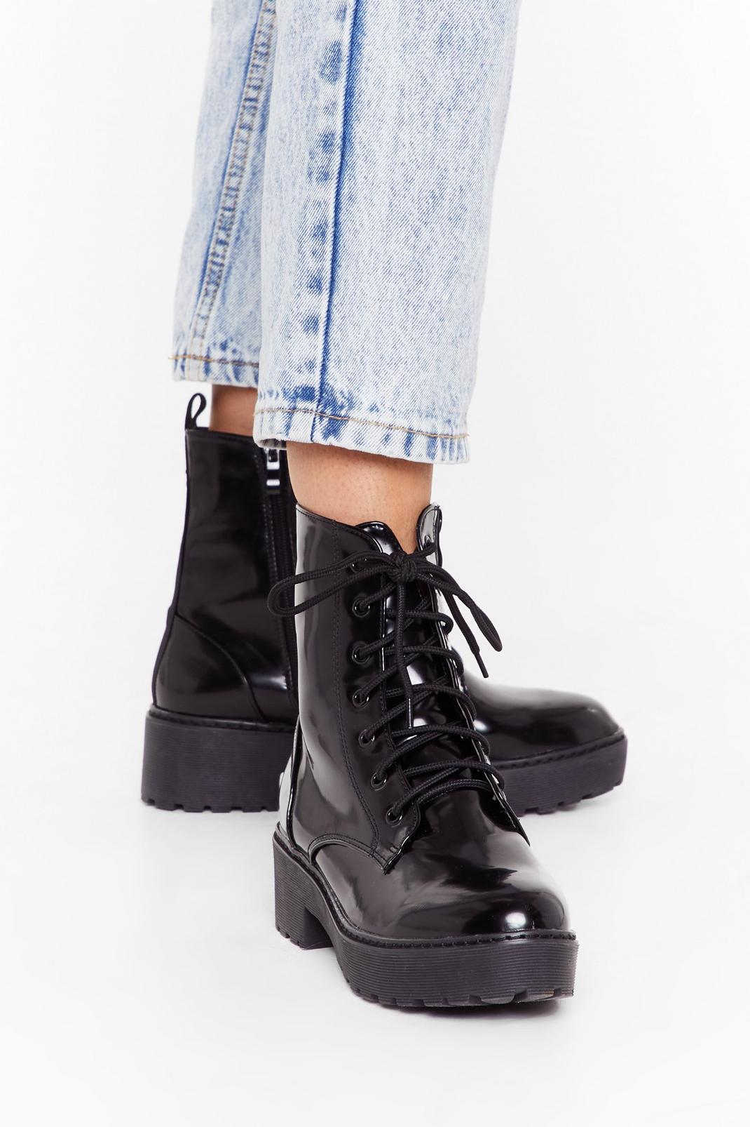 Black Stomp Your Feet Patent Hiker Boots image number 1