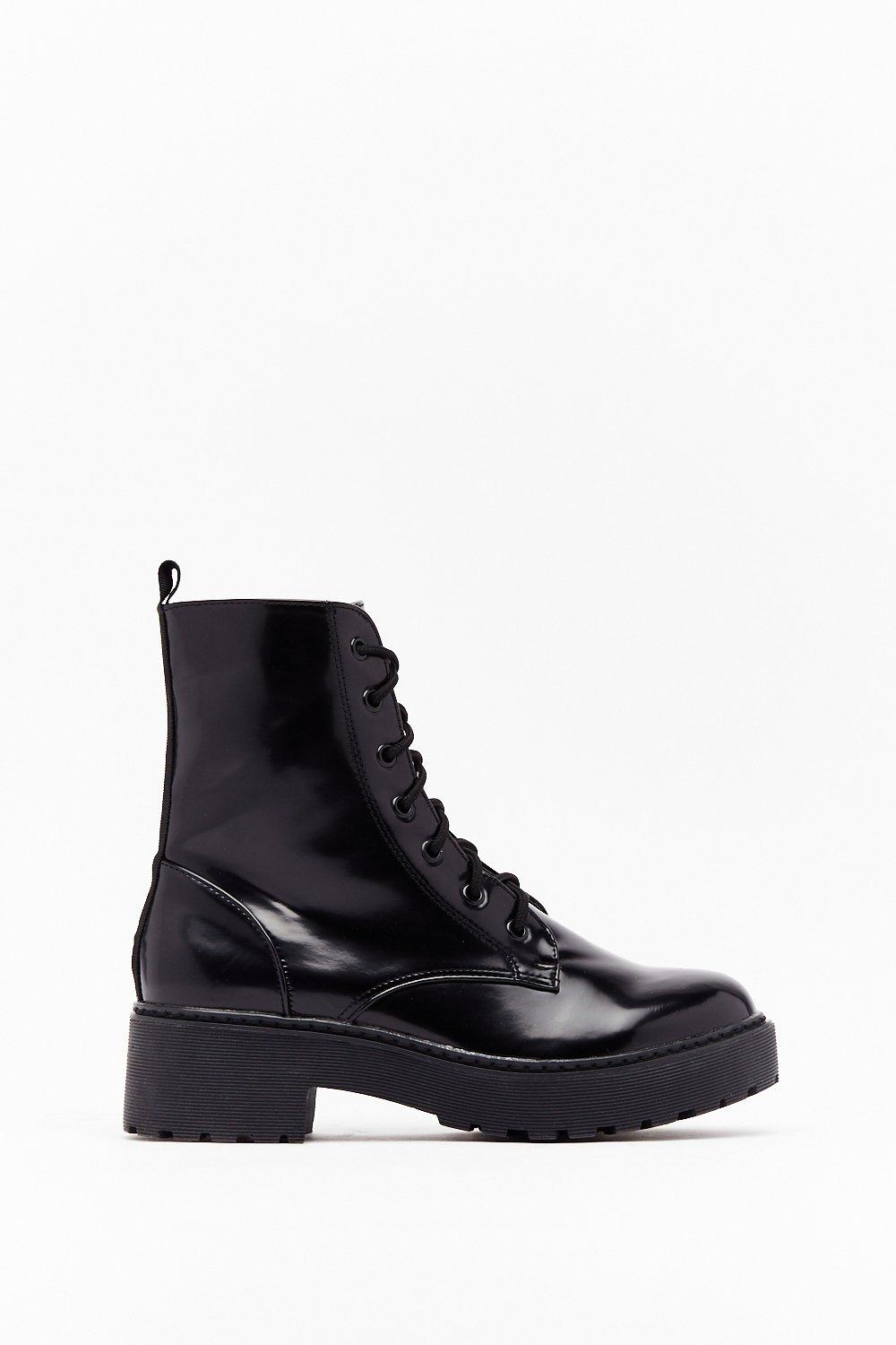 Black patent hiker boots hot sale
