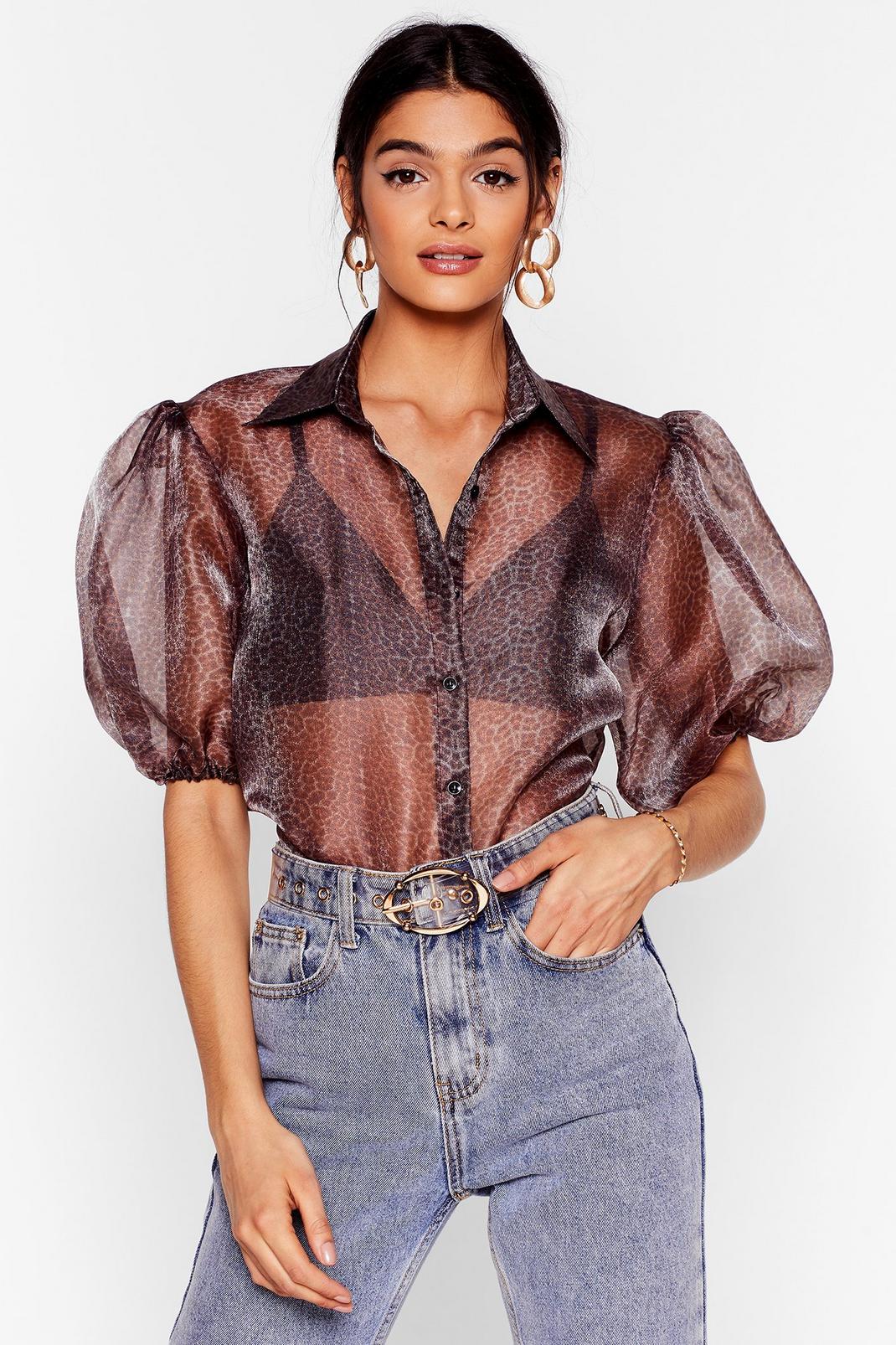 Brown Prowl About No Leopard Organza Blouse image number 1