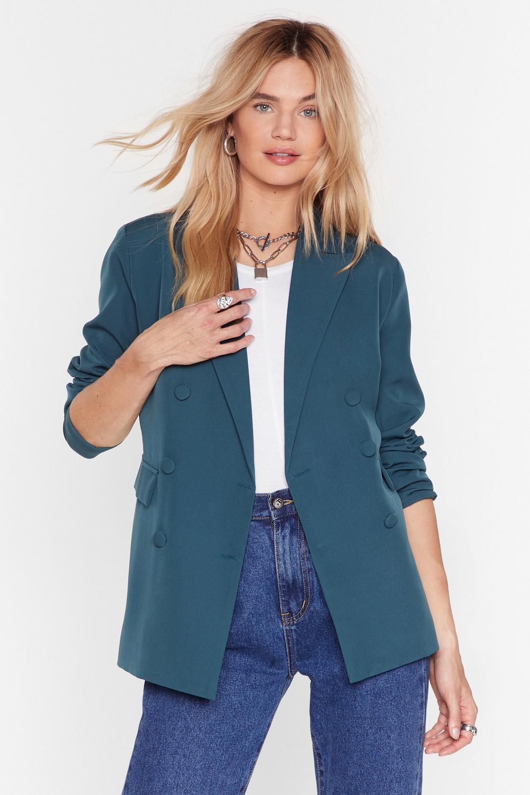 Green Double Breasted Button Down Blazer image number 1