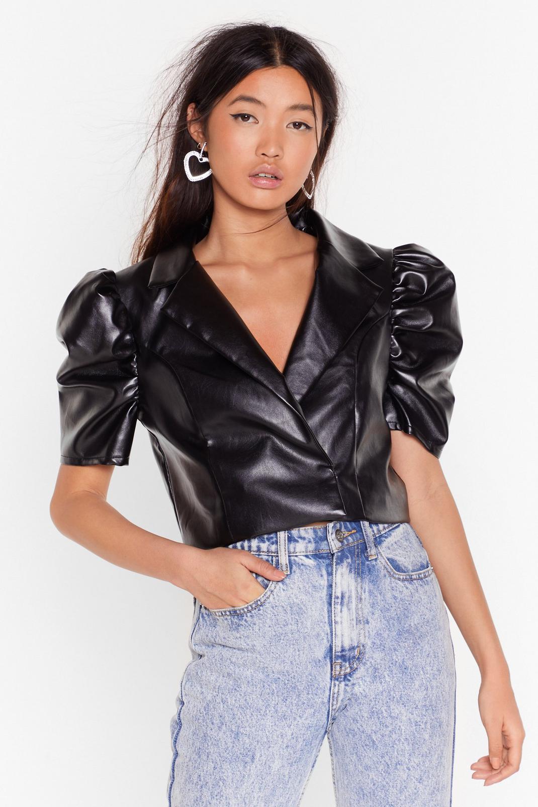 You'll Faux Leather Forget Me Cropped Blouse image number 1