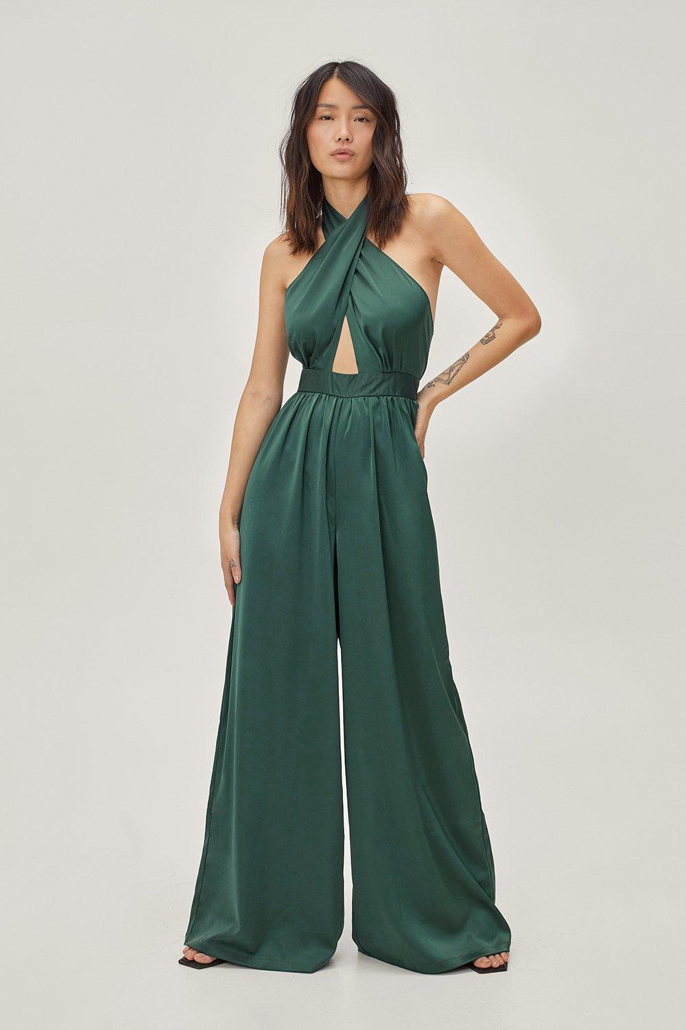 satin green jumpsuit