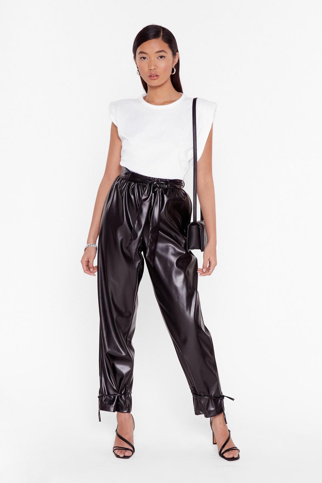 Black Tie 'Em Down Faux Leather High-Waisted Pants image number 1