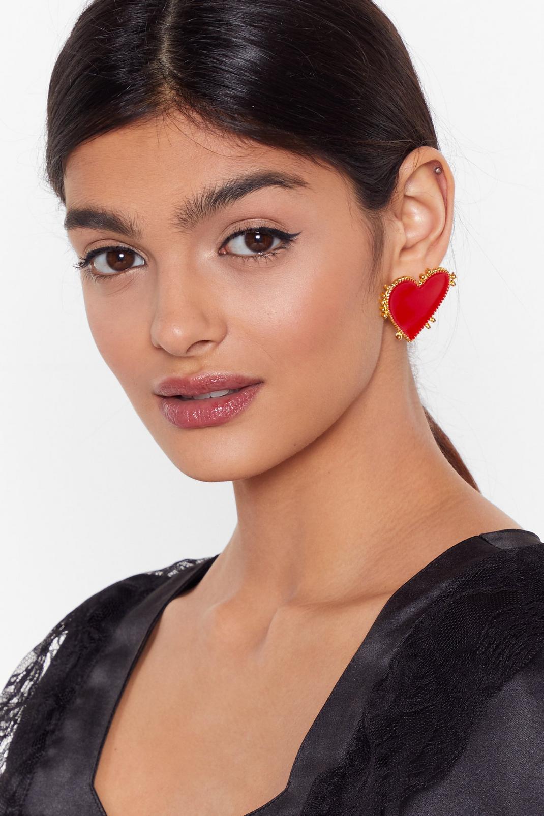 Red Big Heart Oversized Earrings image number 1