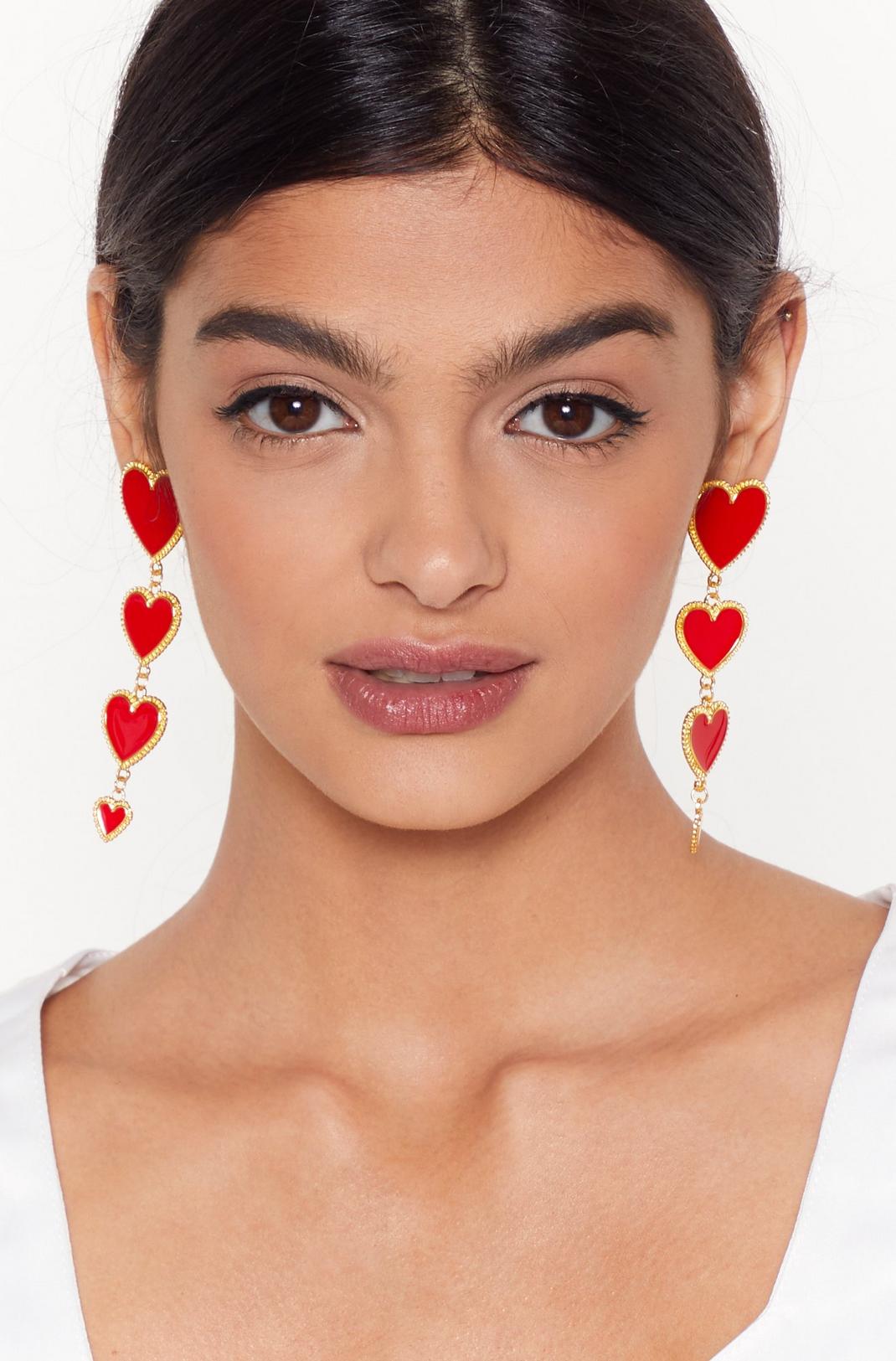 Boucles d'oreilles pendantes à cœurs, Red image number 1