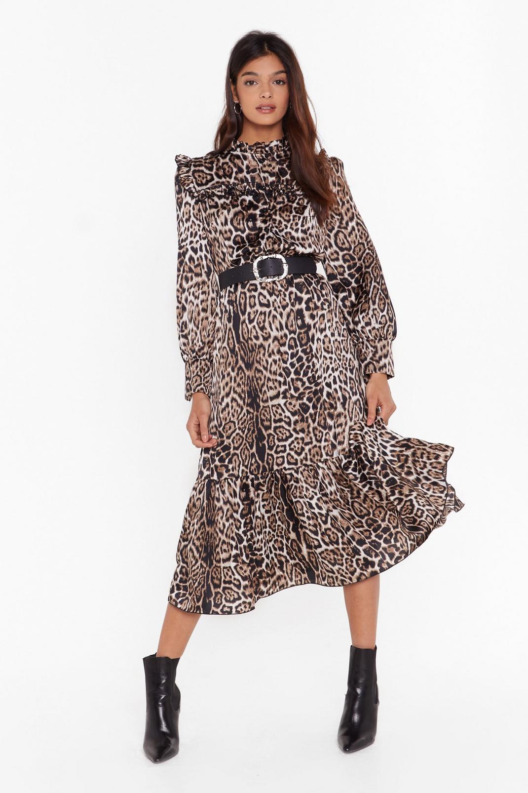 It's Your Prowl Satin Leopard Midi Dress image number 1