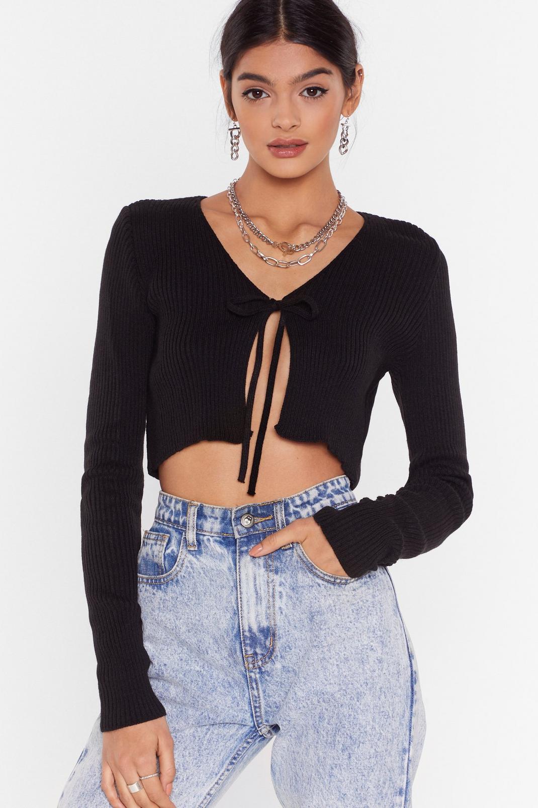 We All Love a Tie-r Ribbed Cropped Cardigan